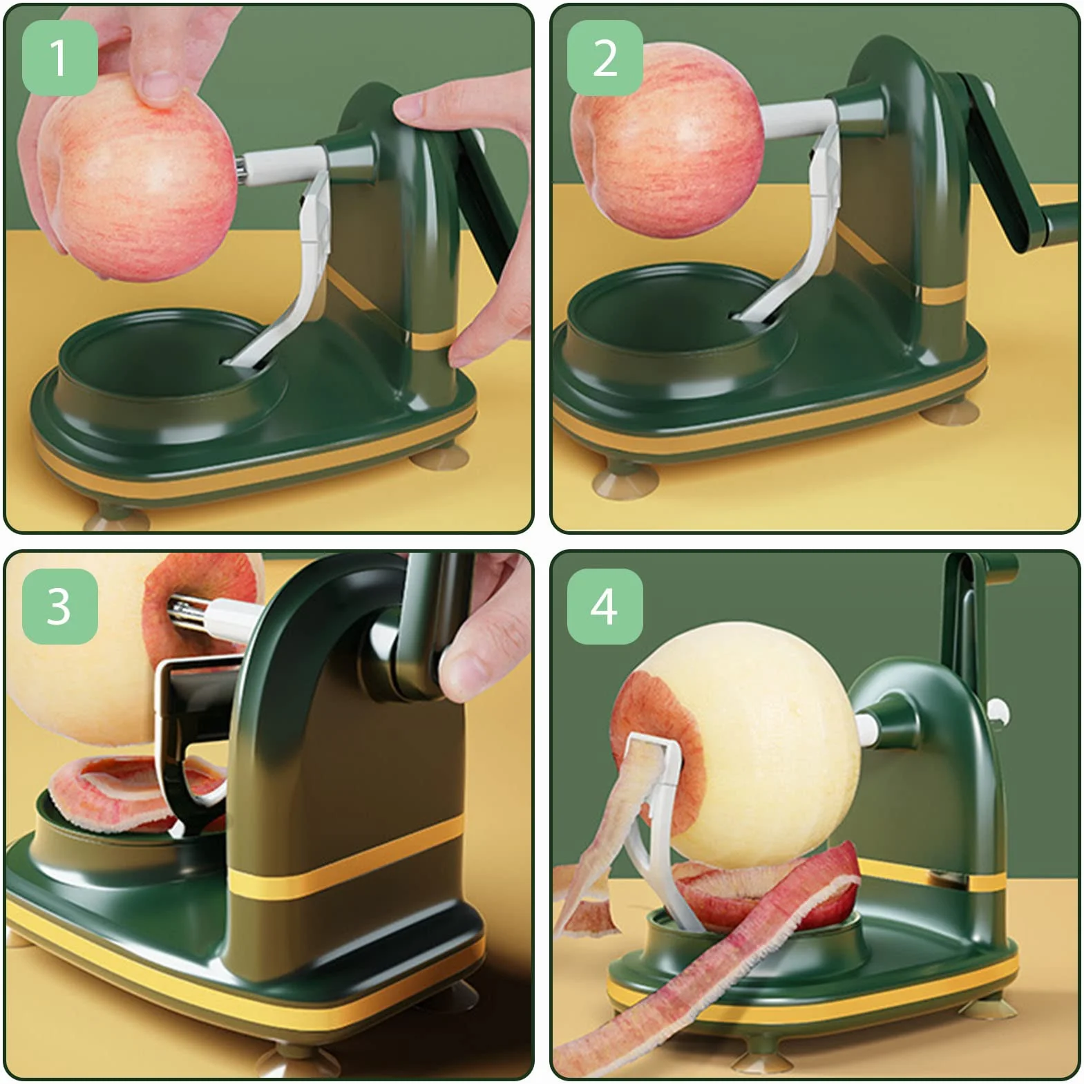 Pèle-Pommes avec Ventouse et Coupe-Pomme Trancheur, Acier Inoxydable Ultra Aiguisées, Machine à éplucher Cinq Secondes, Eplucheur Multifonctionnel pour Pommes, Pommes de Terre, Poires