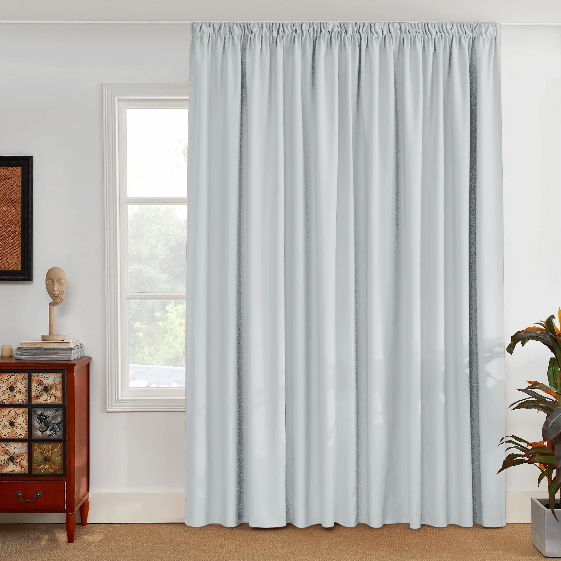 PONY DANCE Rideau Occultant Thermiques Isolants Anti Froid Grande Largeur 300x260 cm Gris Blanc
