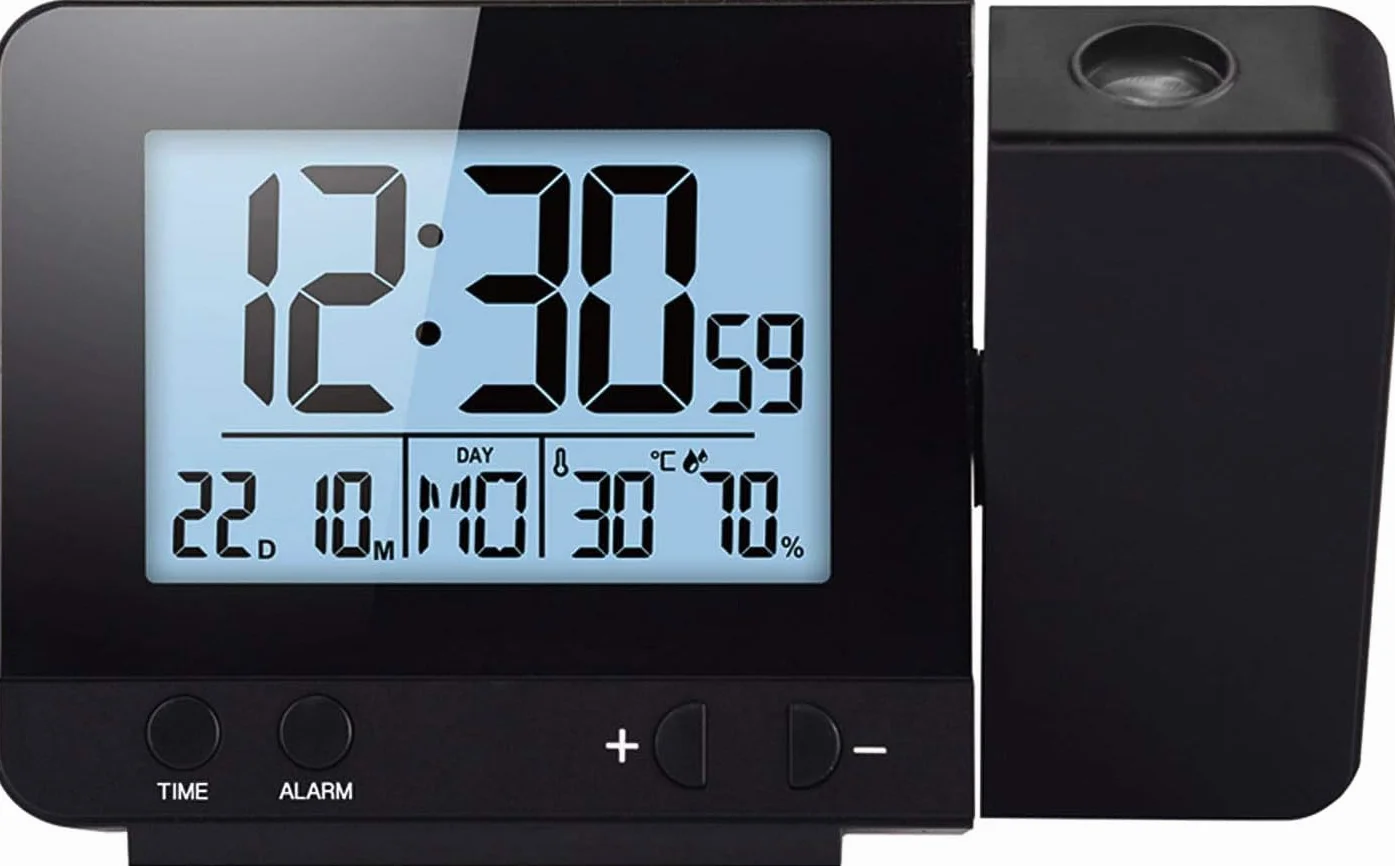 Réveil à Projection Numérique pour Chambre avec Température, Snooze et Luminosité Réglable