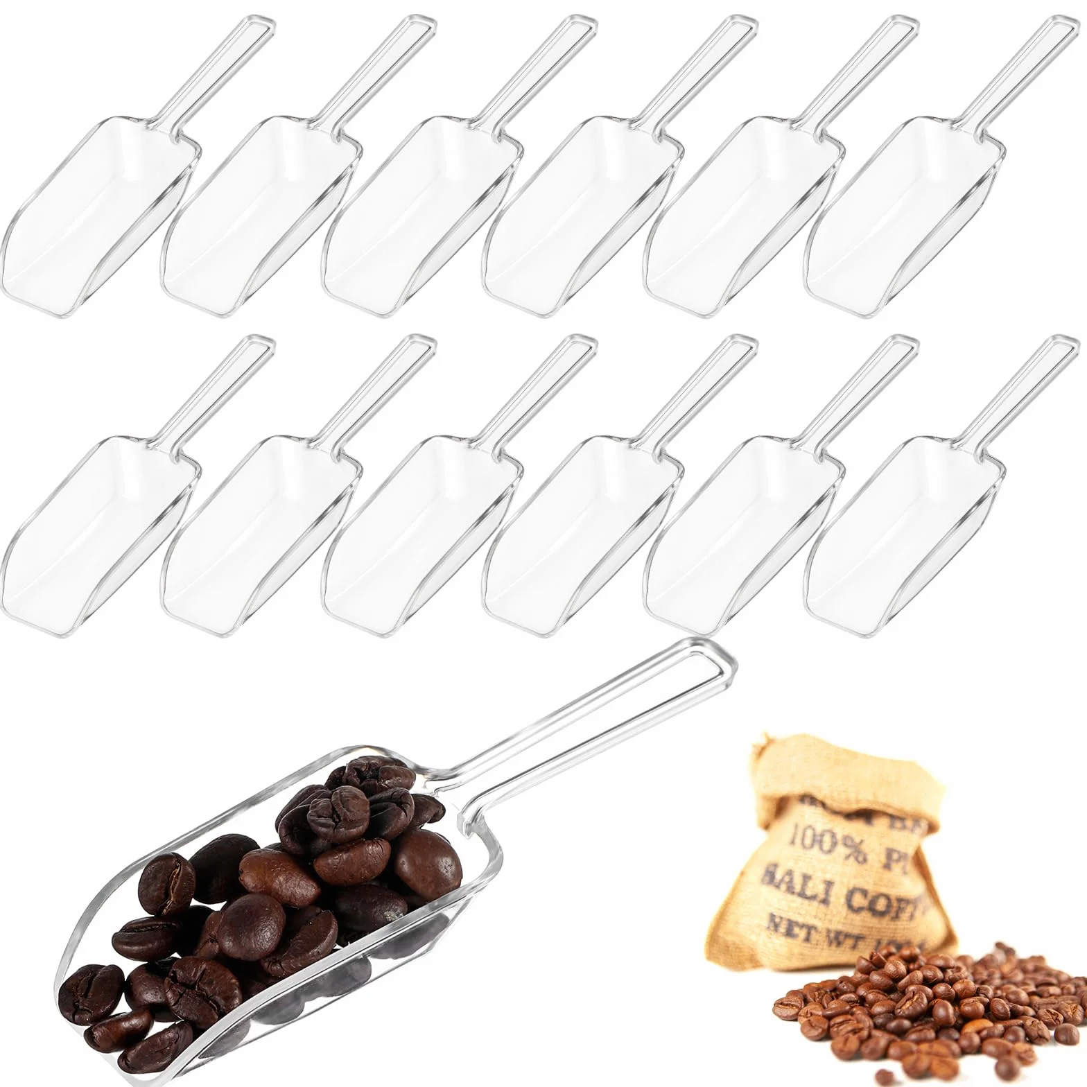 Lot de 12 Pelles de Cuisine en Plastique Transparent Multifonctionnelles pour Glace, Farine, Café et Thé