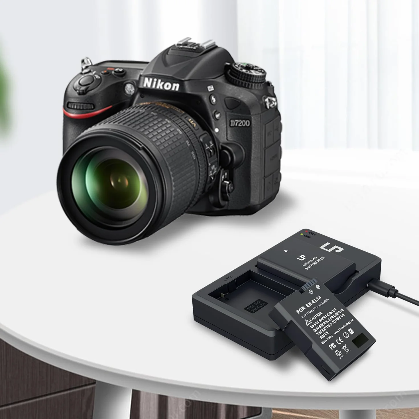 Zestaw ładowarki i akumulatorów LP EN-EL14 / EN-EL14a – 2 akumulatory 1600 mAh oraz ładowarka dwukanałowa. Kompatybilny z modelami Nikon: D3100 D3200 D3300 D3400 D3500 D5100 D5200 D5300 D5500 D5600 DF