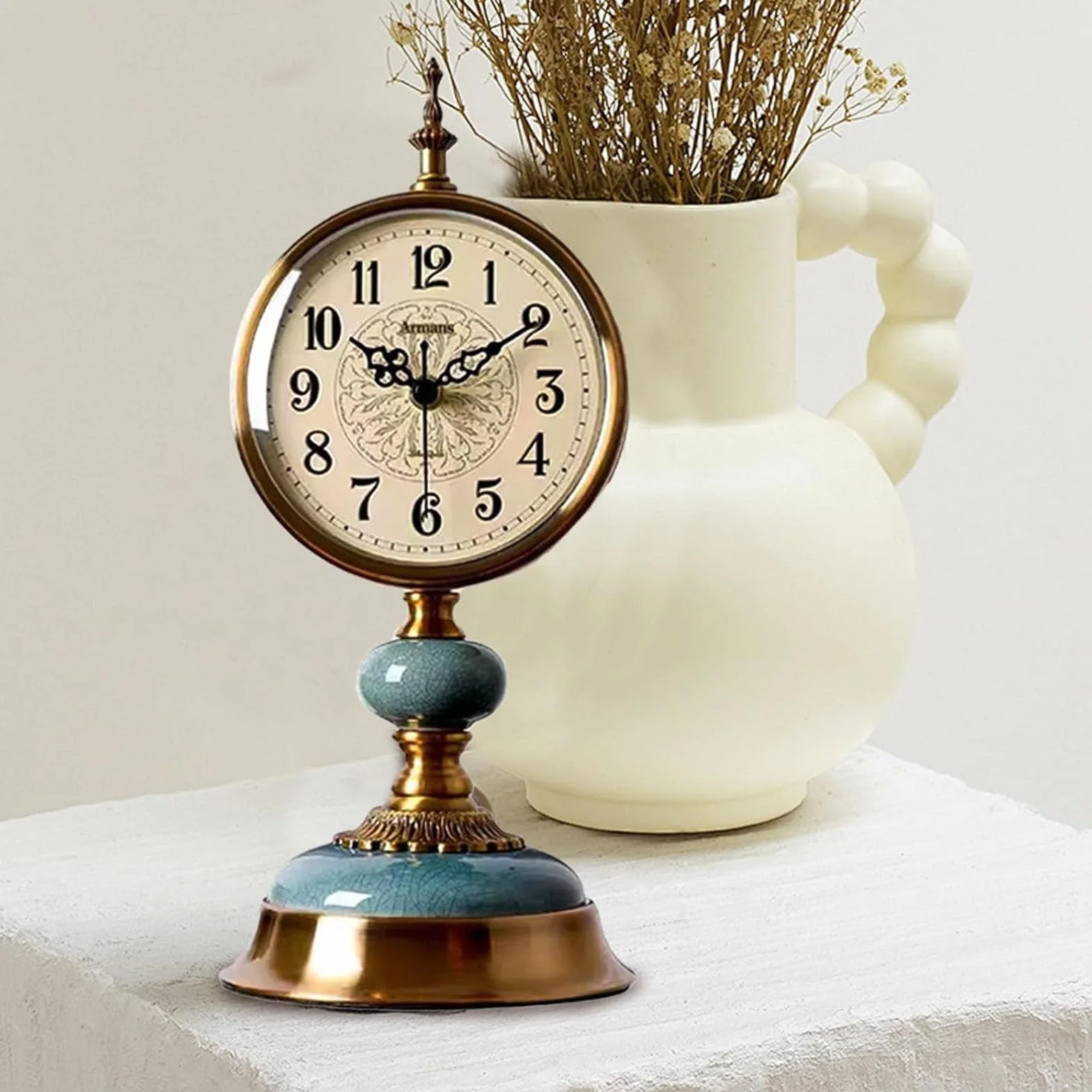 Horloge De Table Vintage en Laiton Silencieuse Antique pour Salon