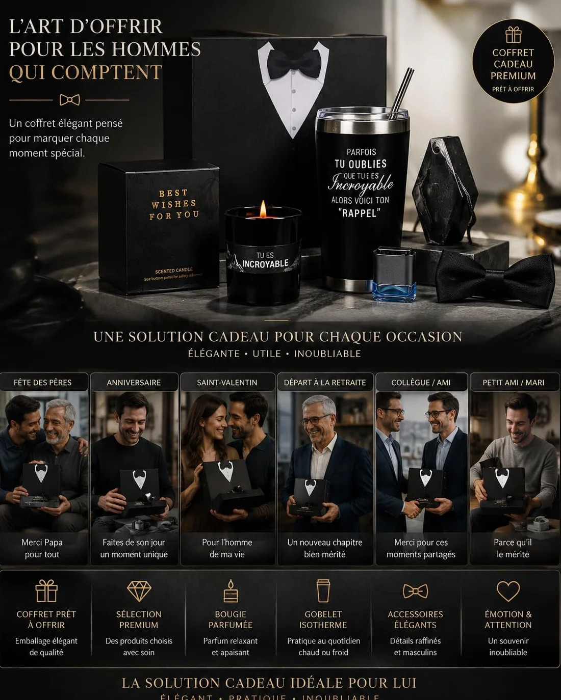 Coffret Cadeau pour Homme de Luxe avec Bougie Parfumée,Tasse,Cadeaux de Saint Valentin/Fête des Pères/Anniversaire/d'anniversaire/Retraite,Cadeau Merci pour Papa,Mari,Petit ami,Frère,Ami,Collègue