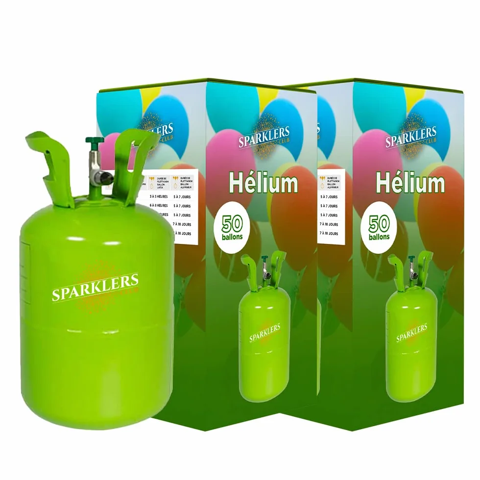 Lot de 2 Bouteilles Gaz Hélium pour 50 Ballons gonflables, x2 Bonbonne de 0,42m3 - Grande Bouteille Jetable, gonflez 100 ballons pour Anniversaire, Mariage et Fête - Livraison 24H - SPARKLERS CLUB®