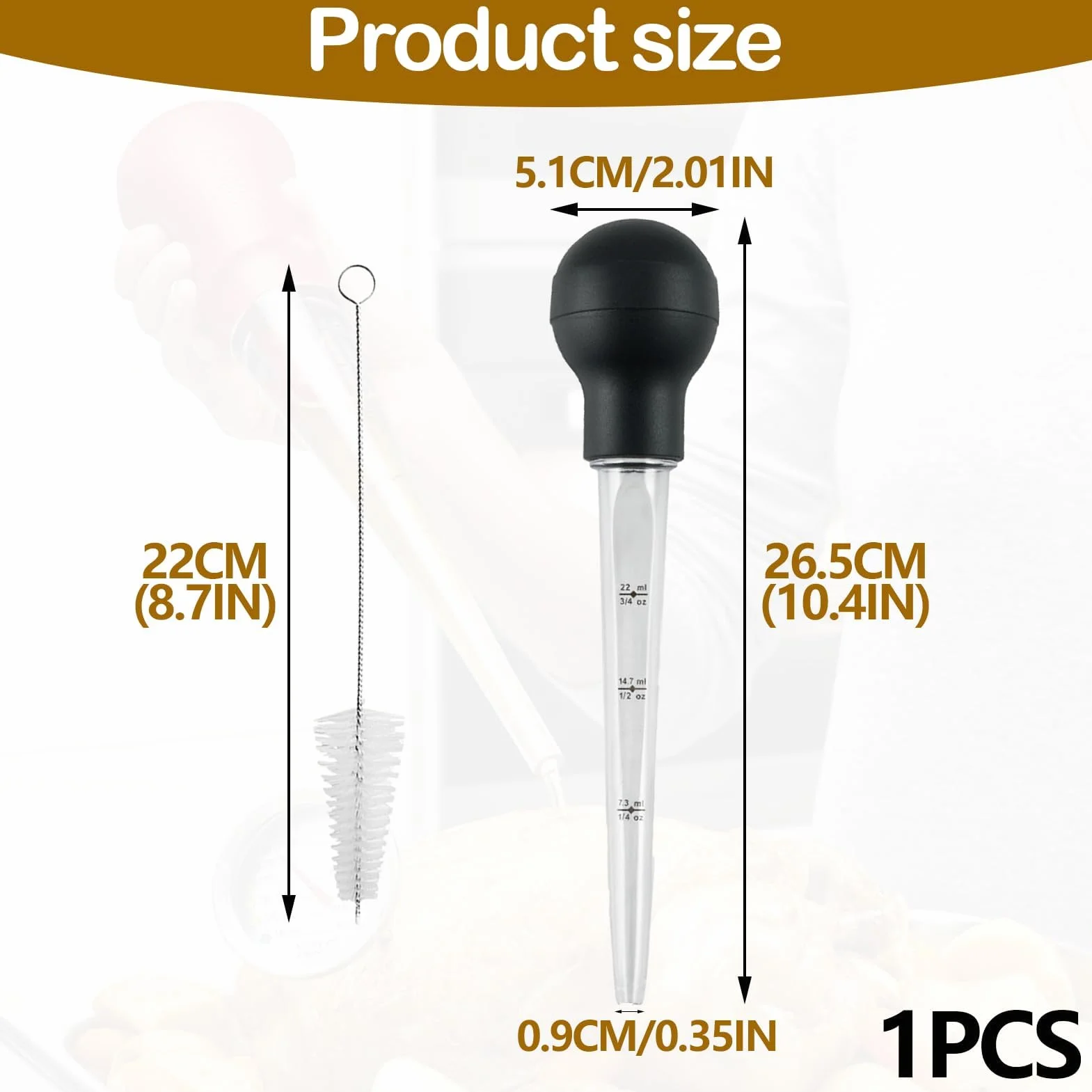 Pipette Cuisine avec Brosse de Nettoyage, 1 Pièce, Kit de Cuisson Turkey Seringue Compte-Gouttes d'Huile pour BBQ