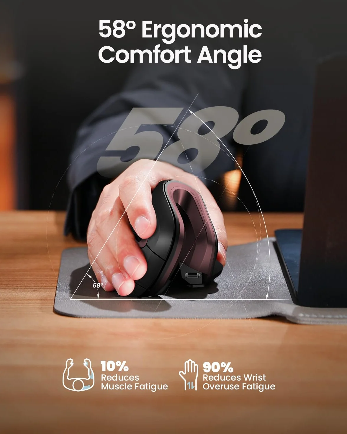 ProtoArc EM11 NL Ergonomiczna mysz pionowa, bezprzewodowa, ładowalna mysz z 3 urządzeniami (2 x Bluetooth + USB), pionowa mysz bezprzewodowa do komputera, iPada, Maca, Windows, czarno-czerwona