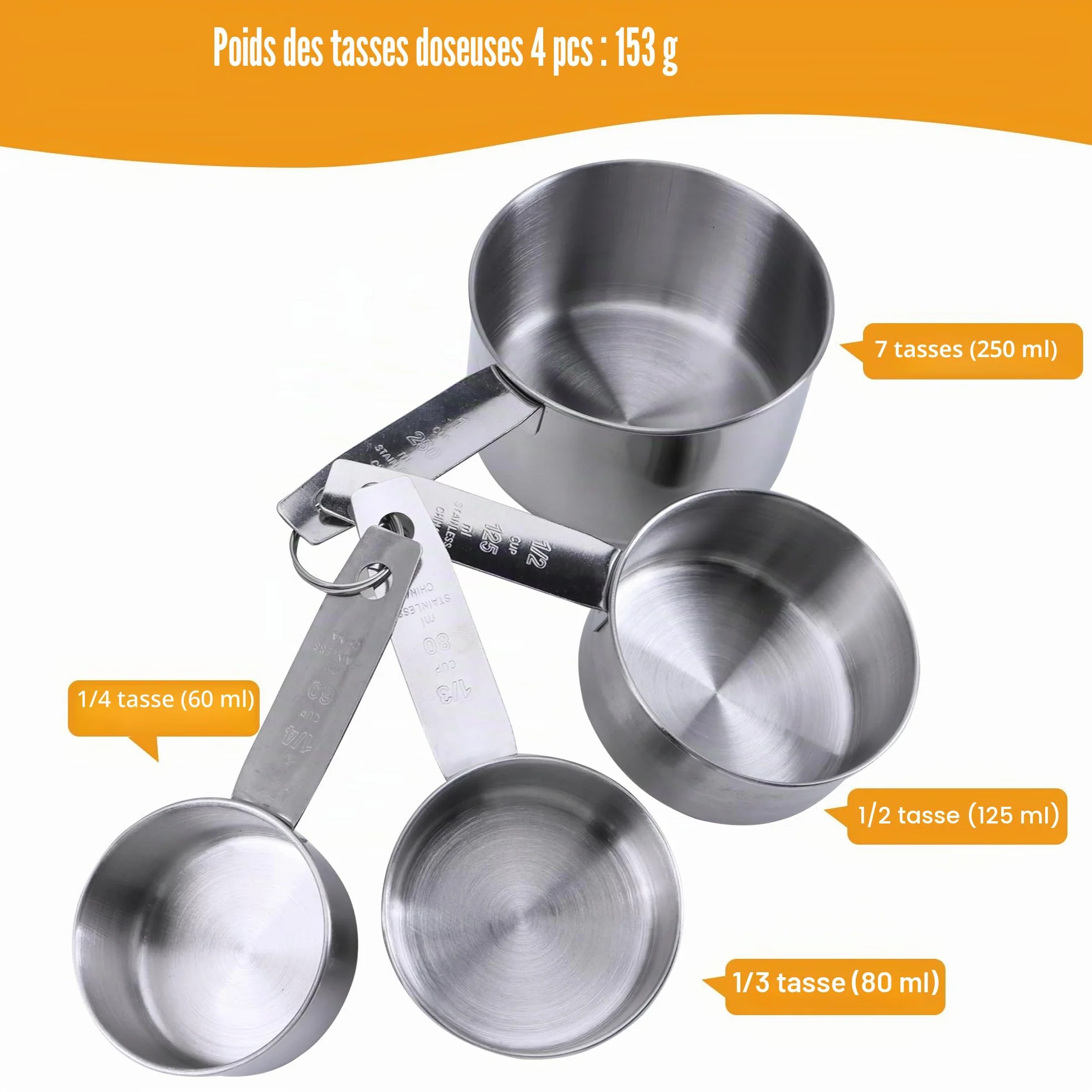 Ensembles de cuillères doseuses en acier inoxydable, 10 pièces tasses à mesurer