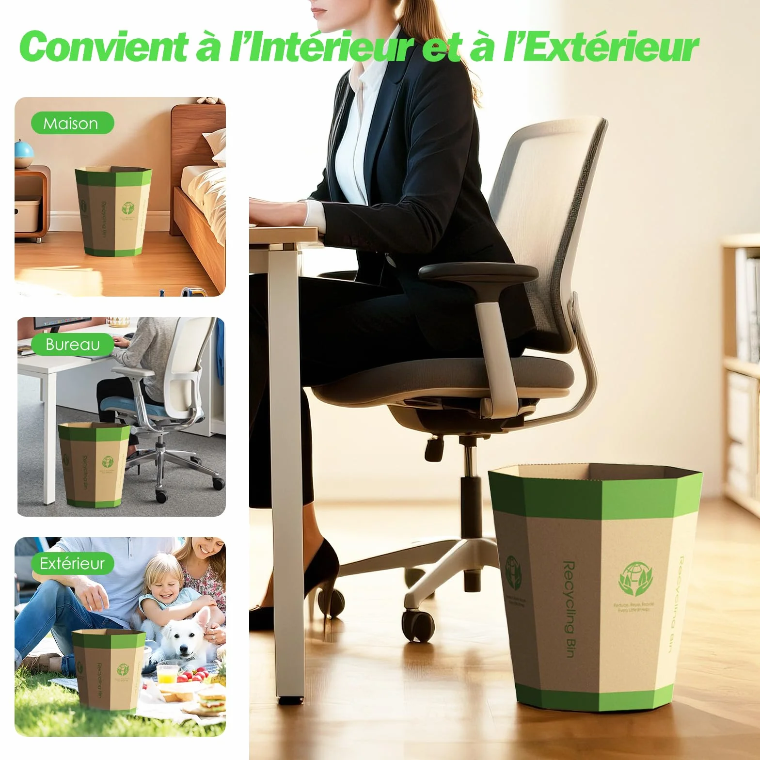 Corbeilles Papier en Carton Repliables 12L Lot de 6 - Poubelles Recyclables Sans Plastique pour Bureau Maison