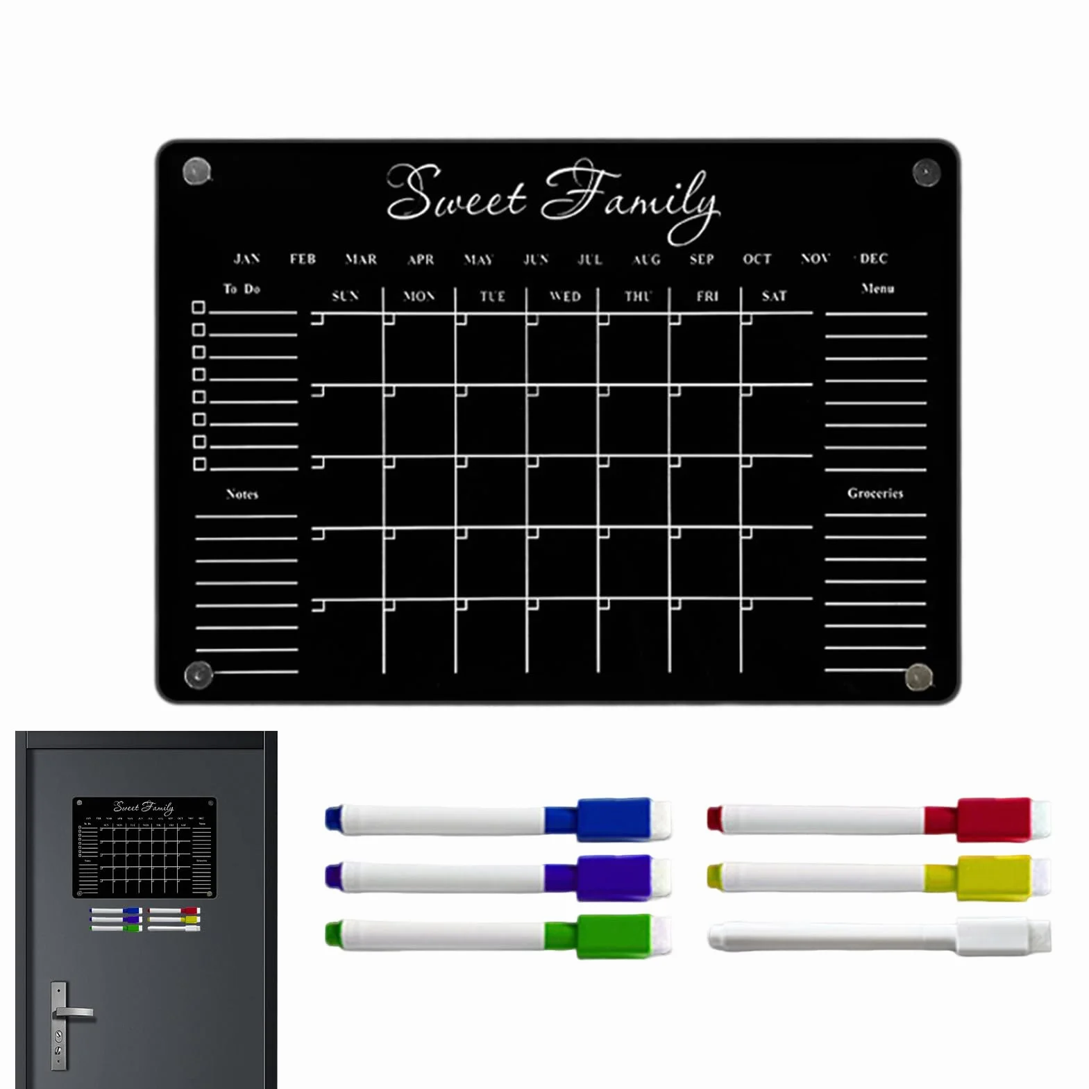 Calendrier Magnétique pour Frigo Planificateur avec 6 Marqueurs Effaçables