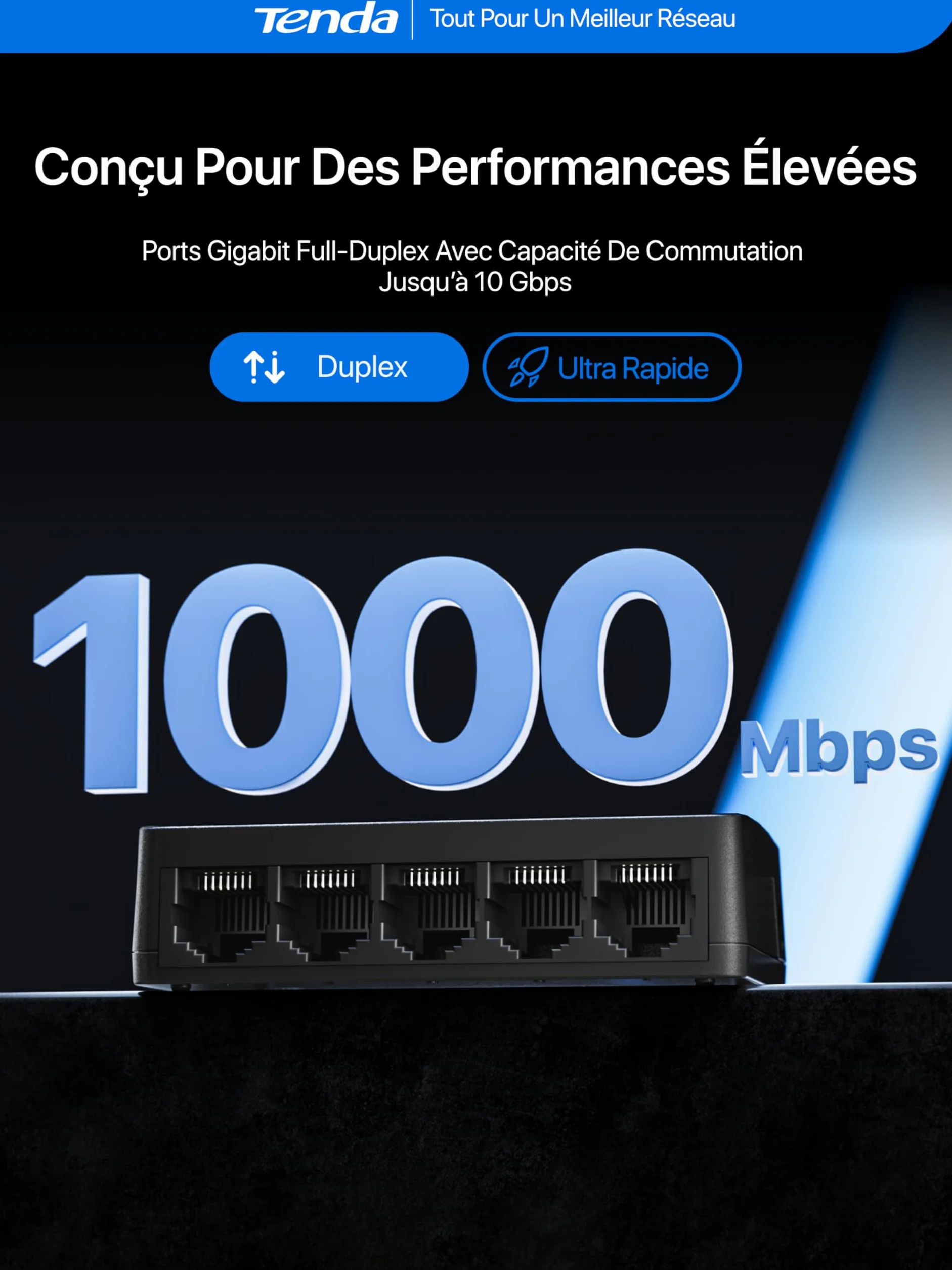 Tenda Switch Ethernet Gigabit 5 Ports 10/100/1000 Mbps RJ45 LED Plug and Play Mini Bureau Mural Plastique SG105