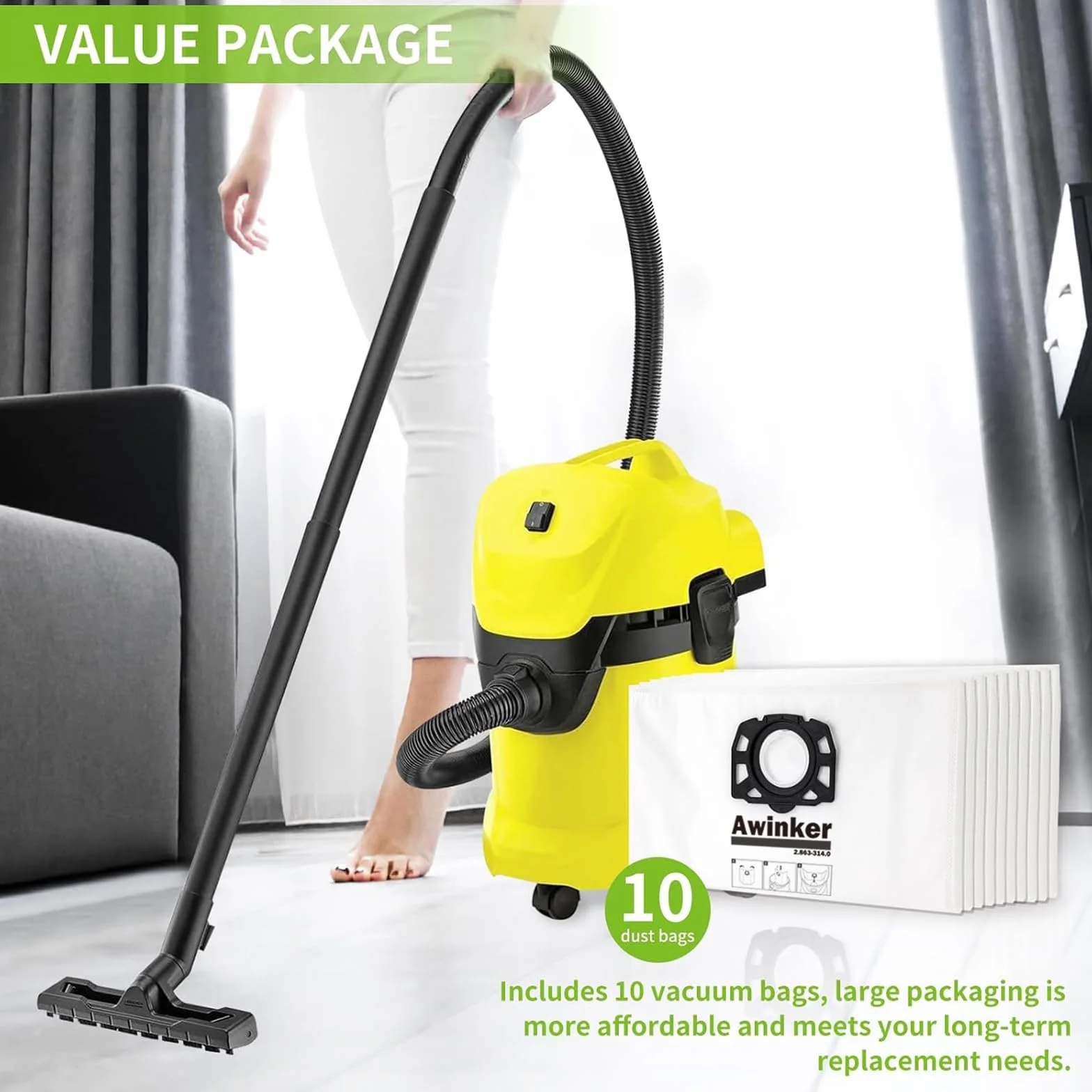 Sacs pour Karcher WD2 Plus WD3S WD3S WD3V KFI357 KWD1-3 SE4001 SE4002 10 pièces