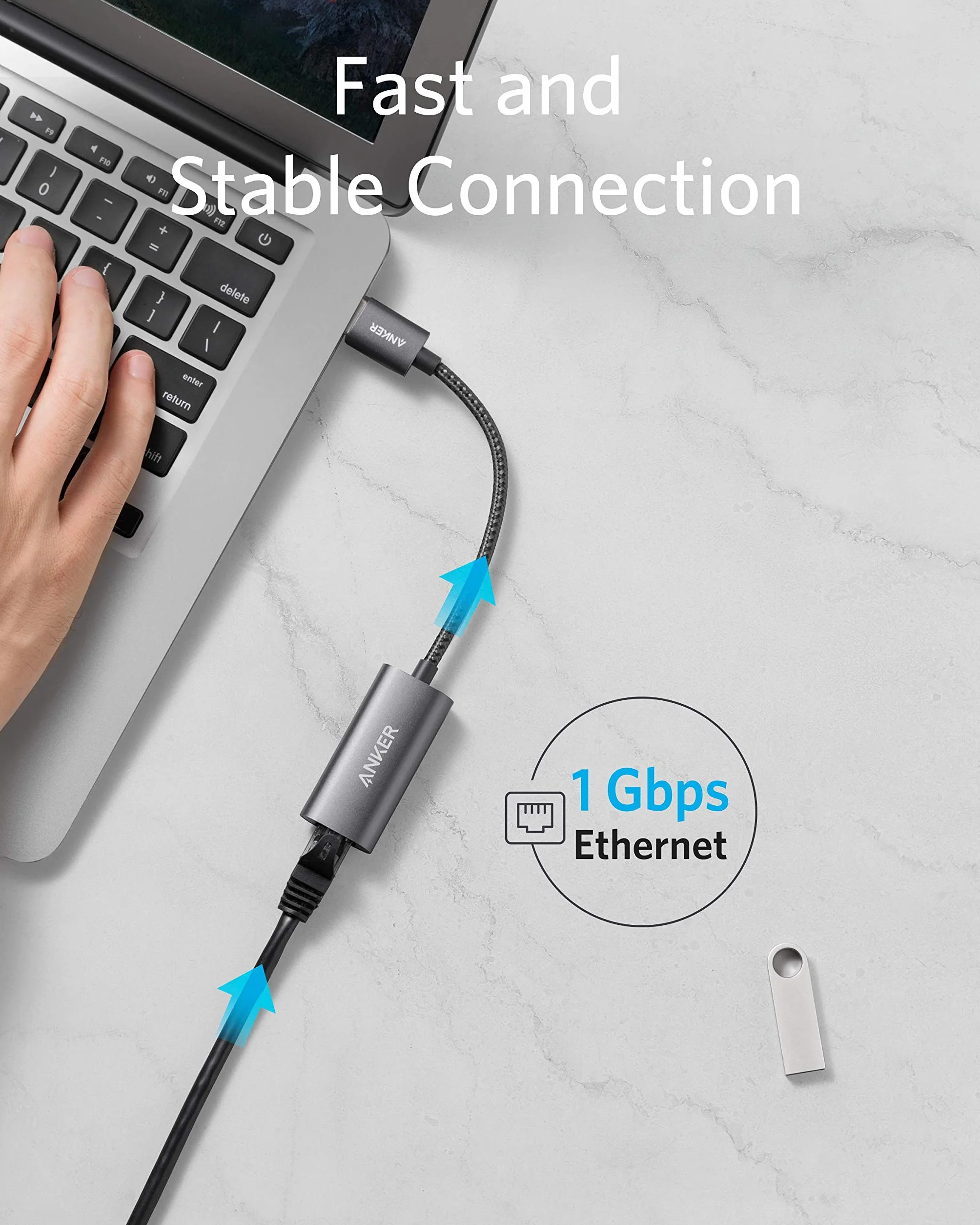 Anker adapter USB 3.0 na Ethernet, PowerExpand USB 3.0 na adapter Gigabit Ethernet, aluminiowy przenośny adapter USB-A, do MacBook Pro 2015, MacBook Air 2017 i więcej
