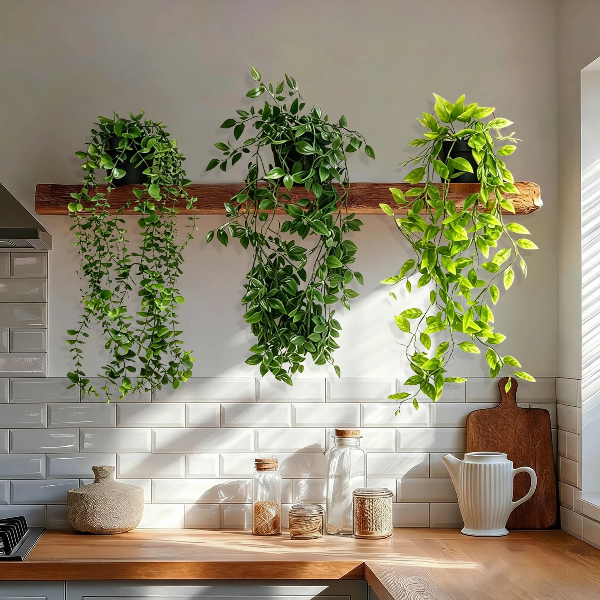 Plante Artificielle Tombante, 3 Pcs Vert avec Pots, Lierre Artificielle Fausse Plante pour Décoration Intérieure Extérieure
