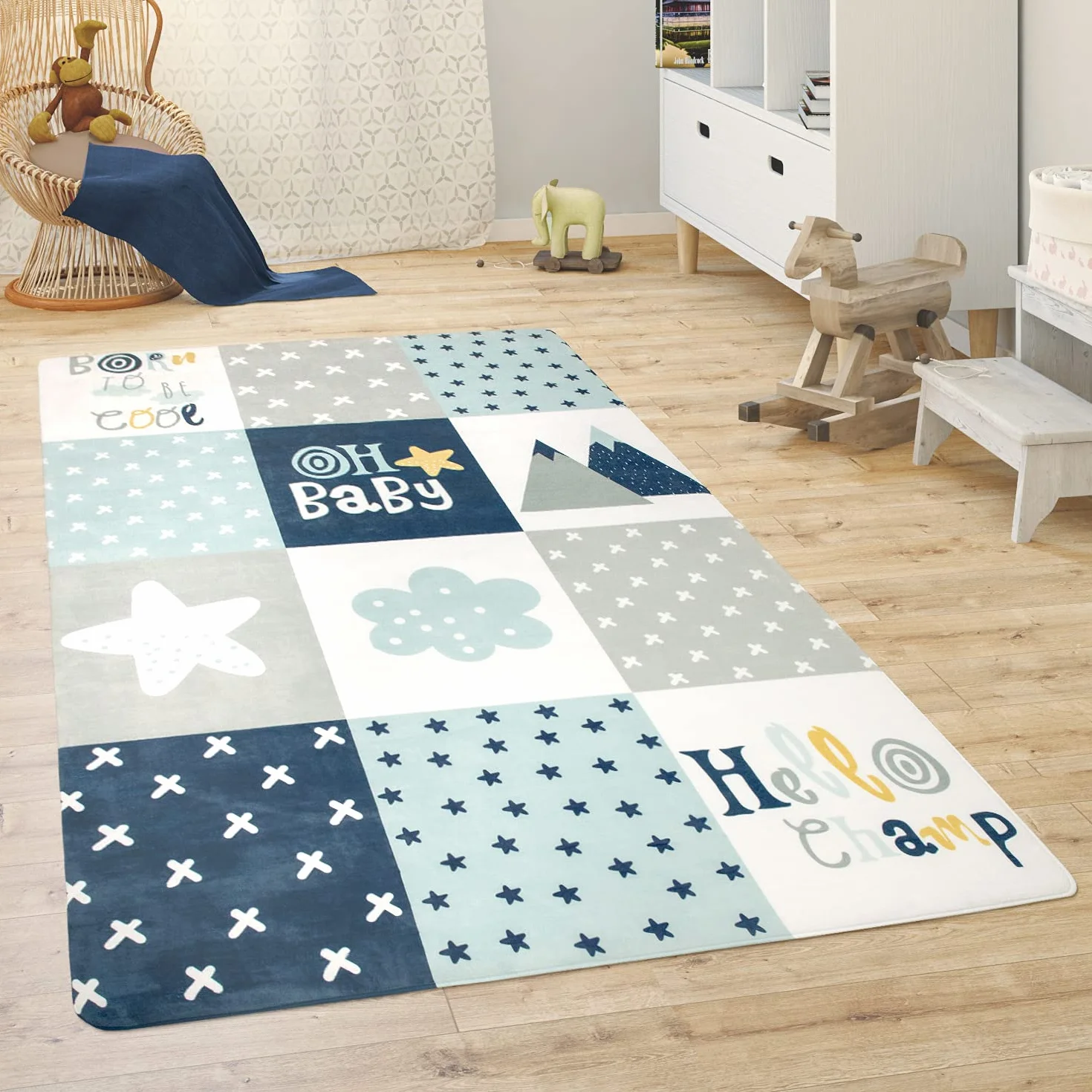 Paco Home Tapis de Jeux Chambre Enfant 120x160 cm Bleu