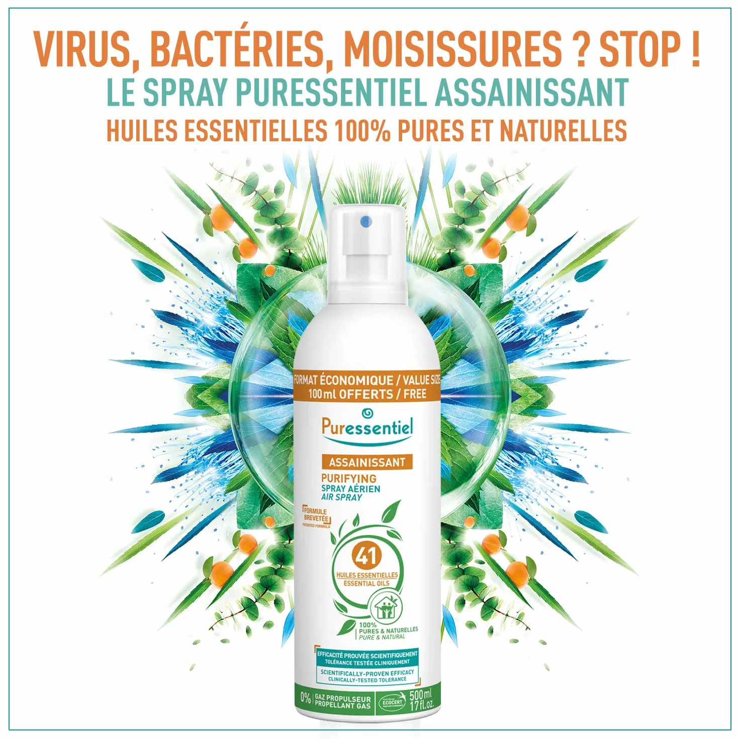 Puressentiel Assainissant Spray Aérien aux 41 Huiles Essentielles 500 ml