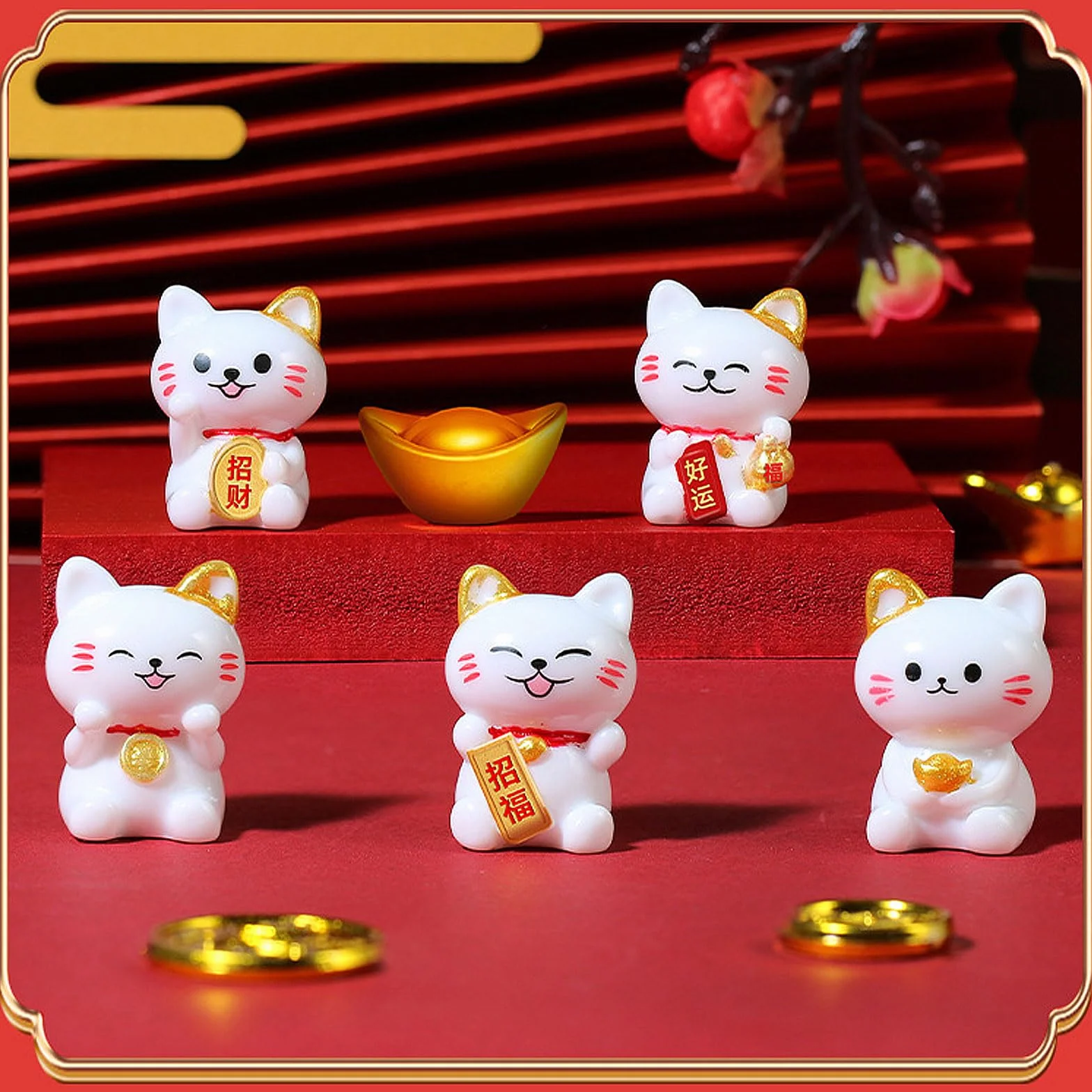Mini Figurines de Chat Maneki Neko 2,6cm, Statuette Chat Porte-Bonheur Chinois pour Déco Maison Bureau