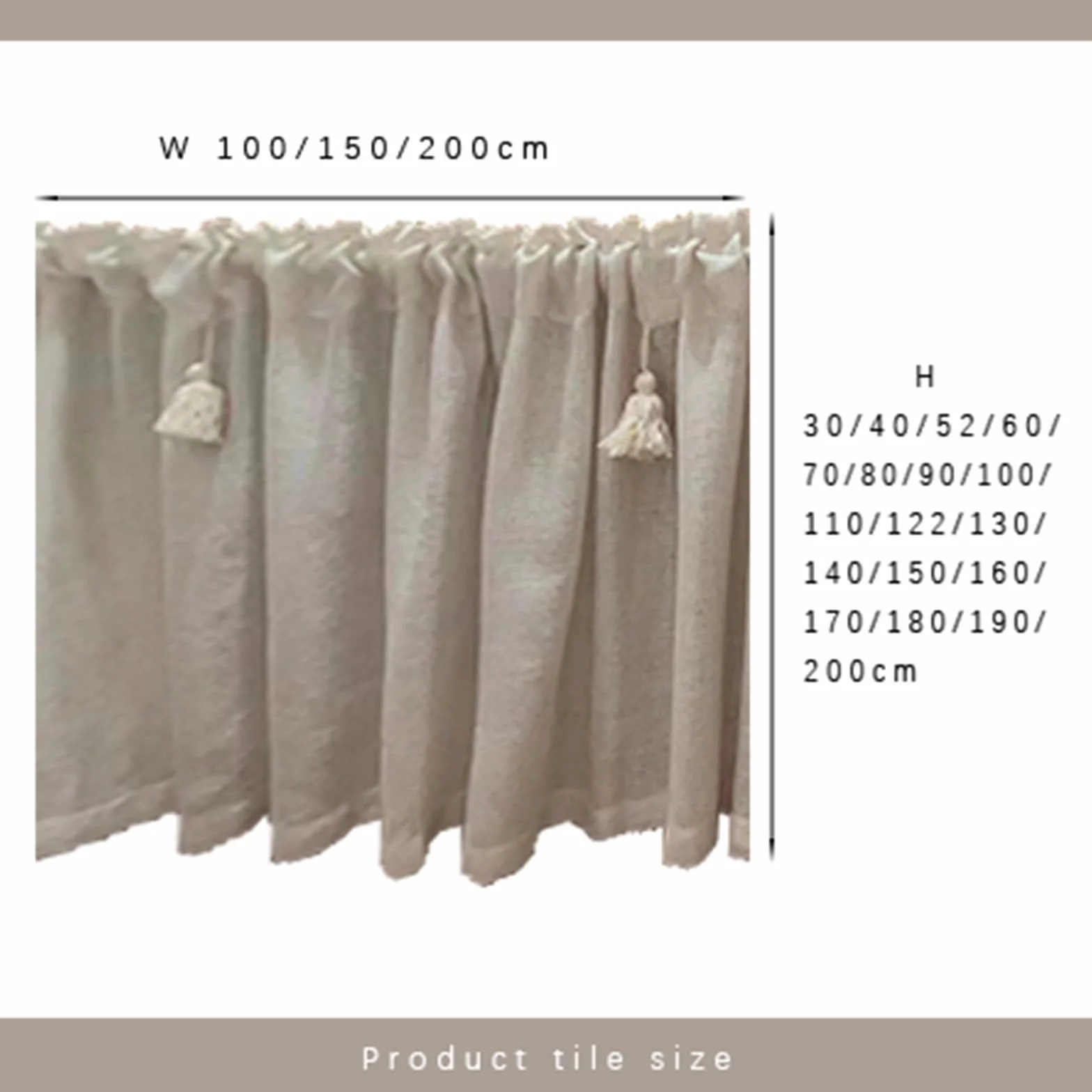 Rideaux Courts Rétro en Coton et Lin, Style Nordique, W100xH80cm