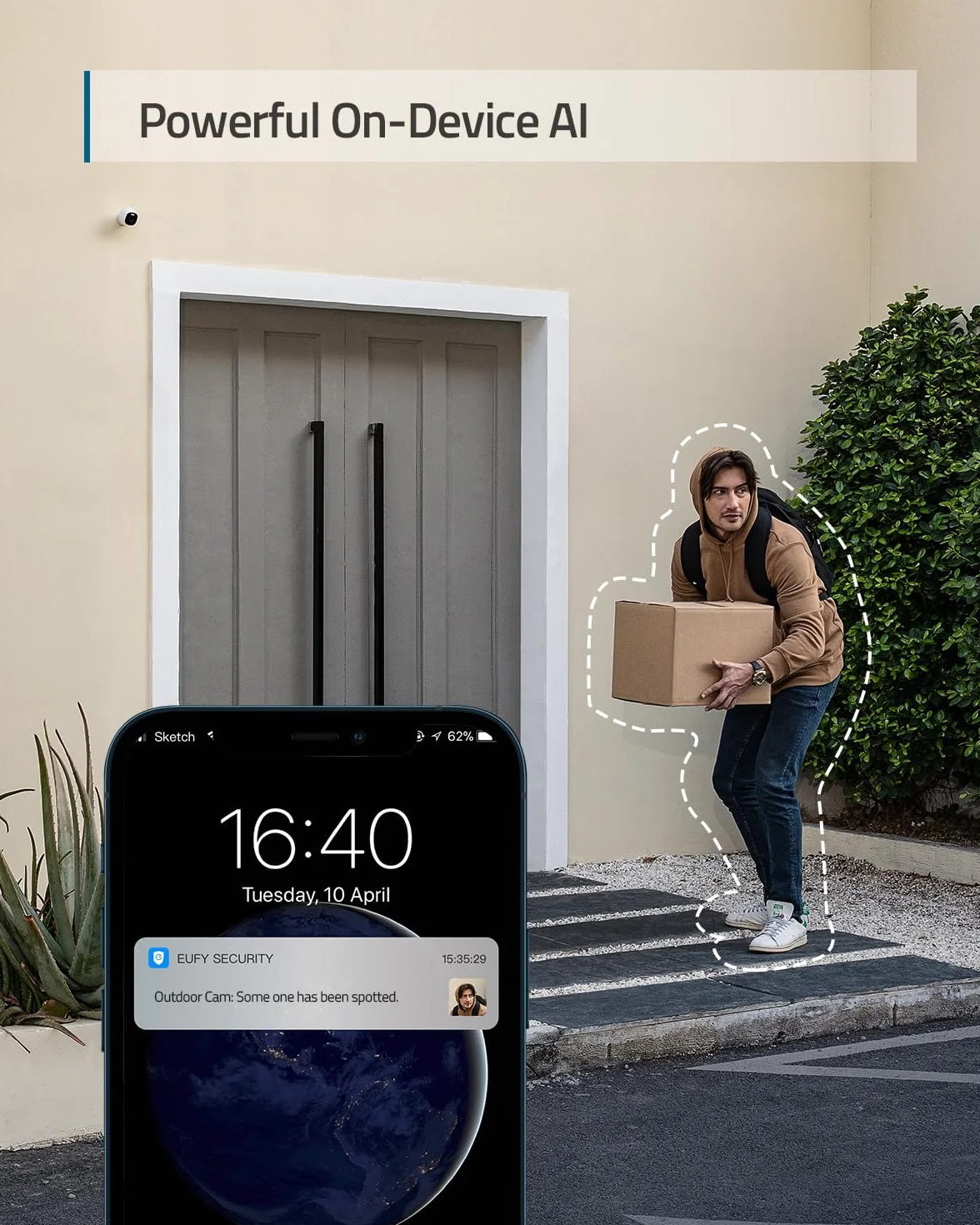 Eufy Security Solo OutdoorCam C24 Niezależna kamera monitoringu do użytku na zewnątrz, rozdzielczość 2K, reflektor, widoczność w nocy w kolorze, bezpłatne użytkowanie, klasa wodoszczelności IP67