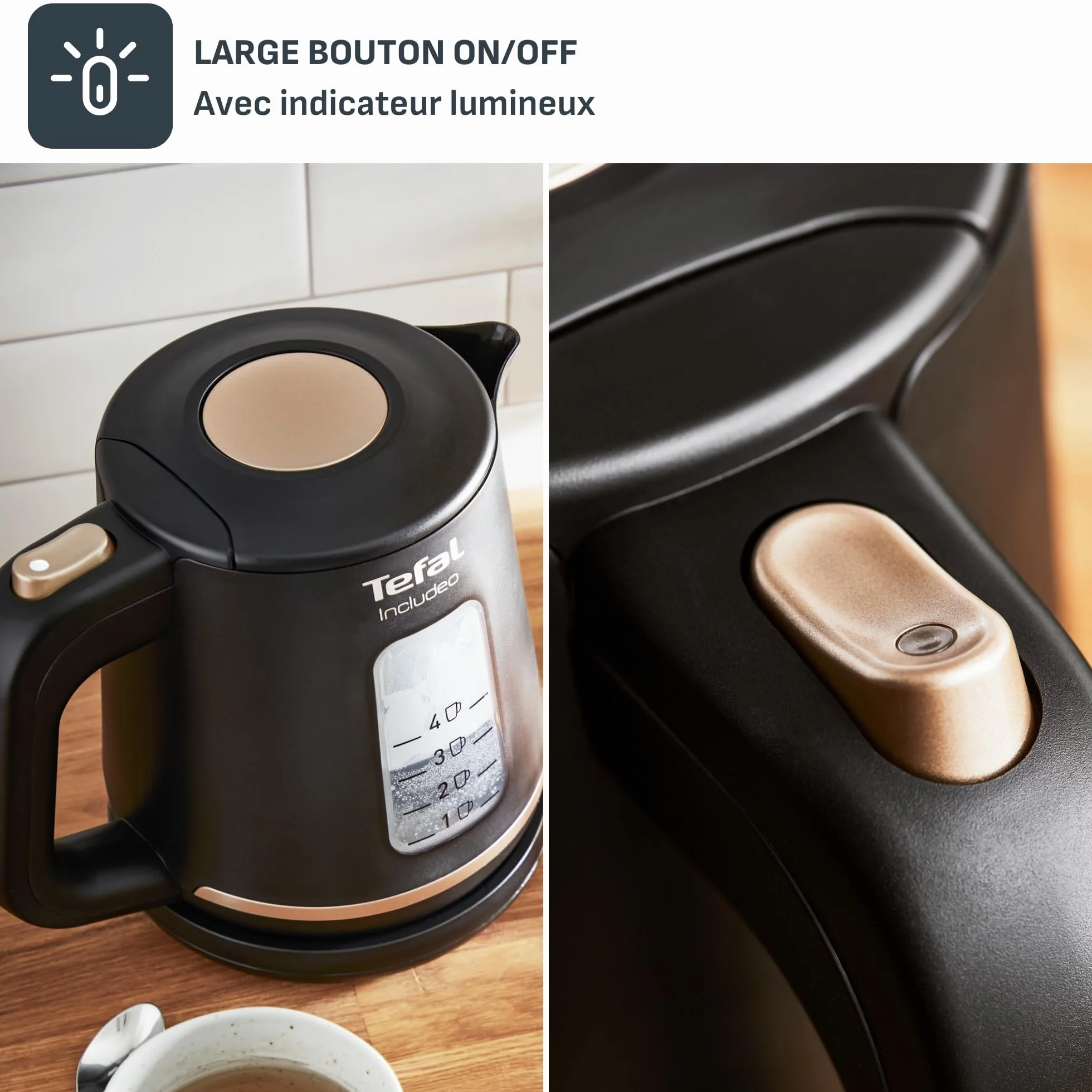Tefal Bouilloire électrique 1 L Ébullition rapide Filtre anticalcaire amovible Poignée ergonomique Noire