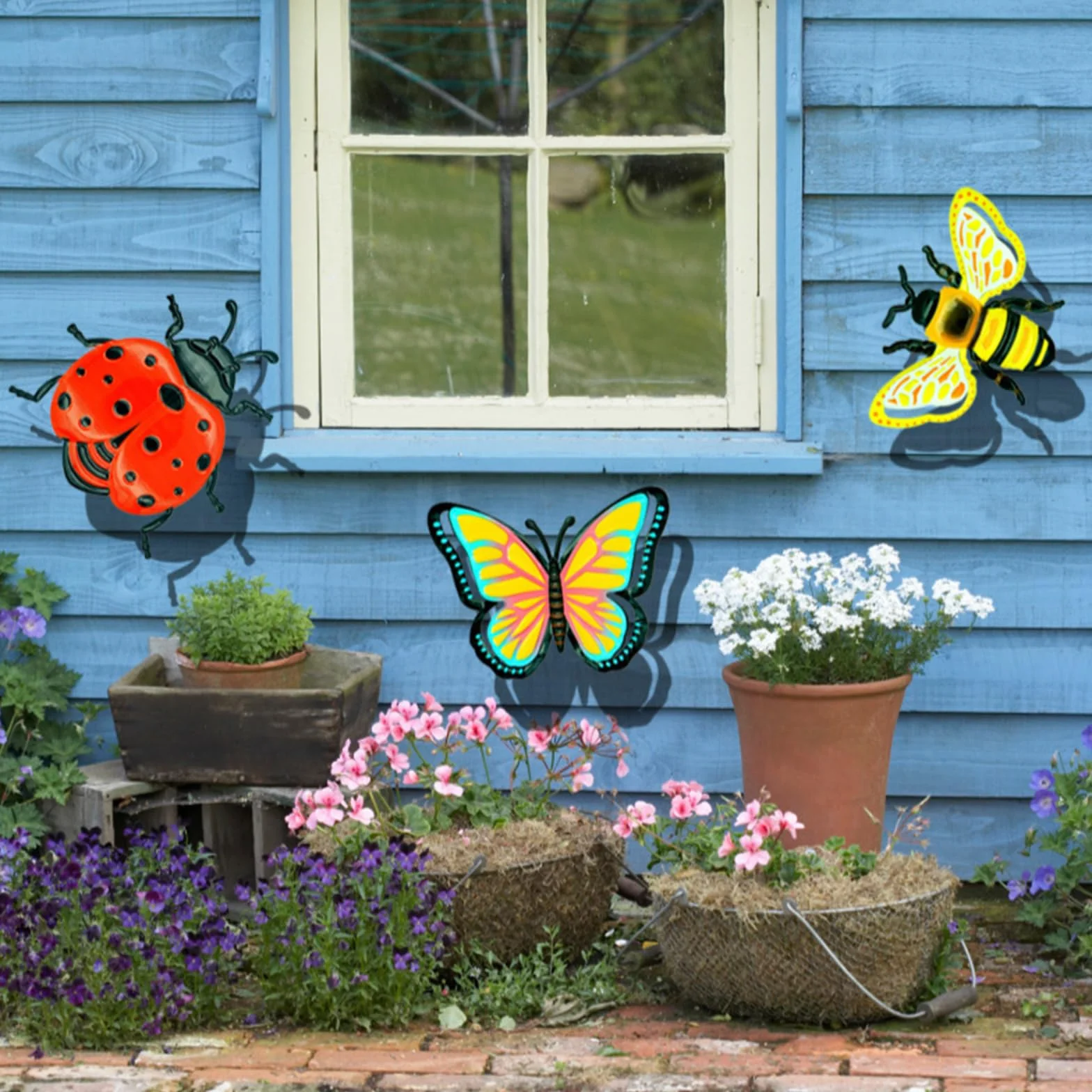 Décoration Murale Insecte Métal 3 Pièces Abeilles Papillons Coccinelles pour Jardin Extérieur