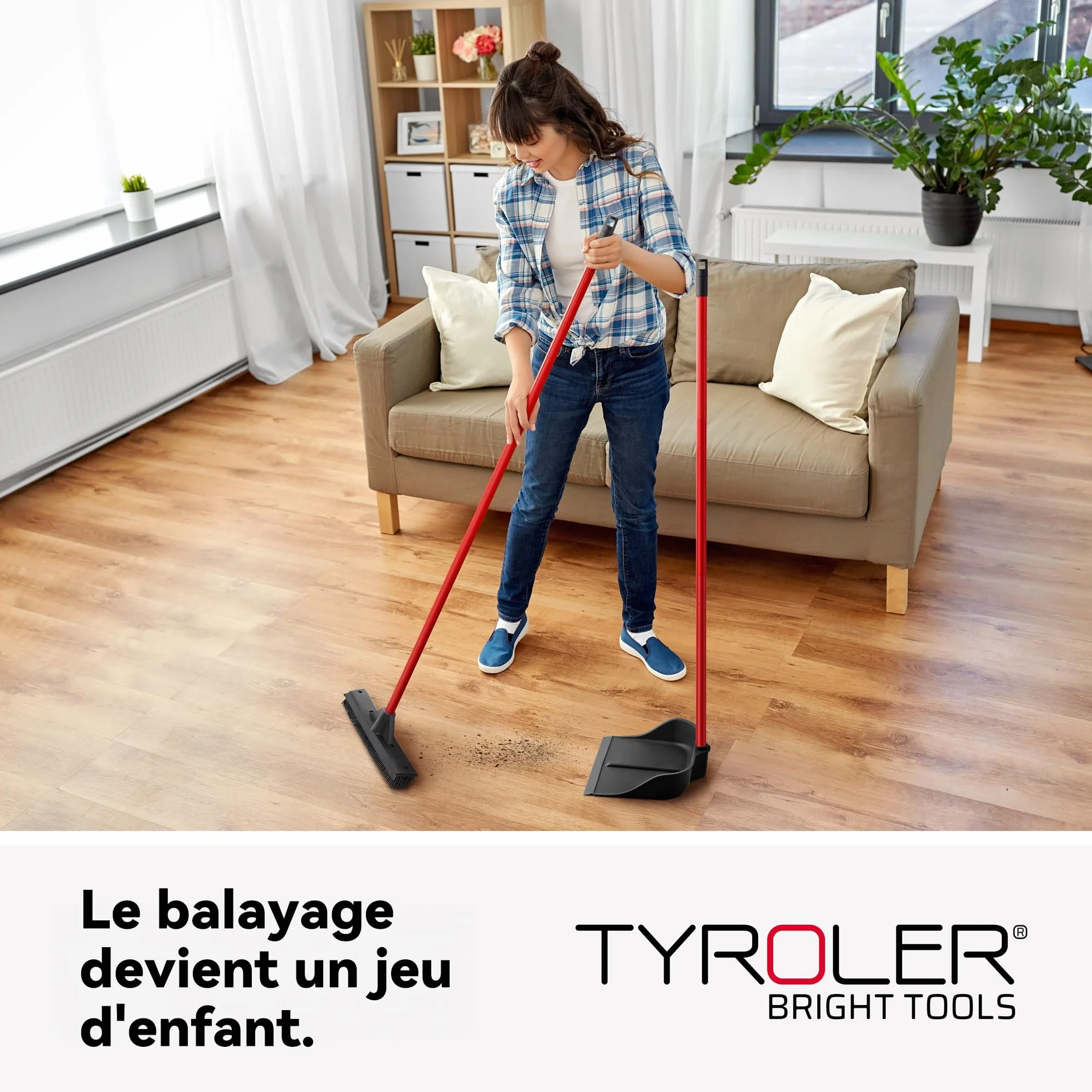 Pelle Ramasse Poussière à Manche Long Verticale 90 cm de Tyroler – Ramassette en Caoutchouc Adhérente au Sol pour Ramasser Efficacement Poussières, Poils et Déchets