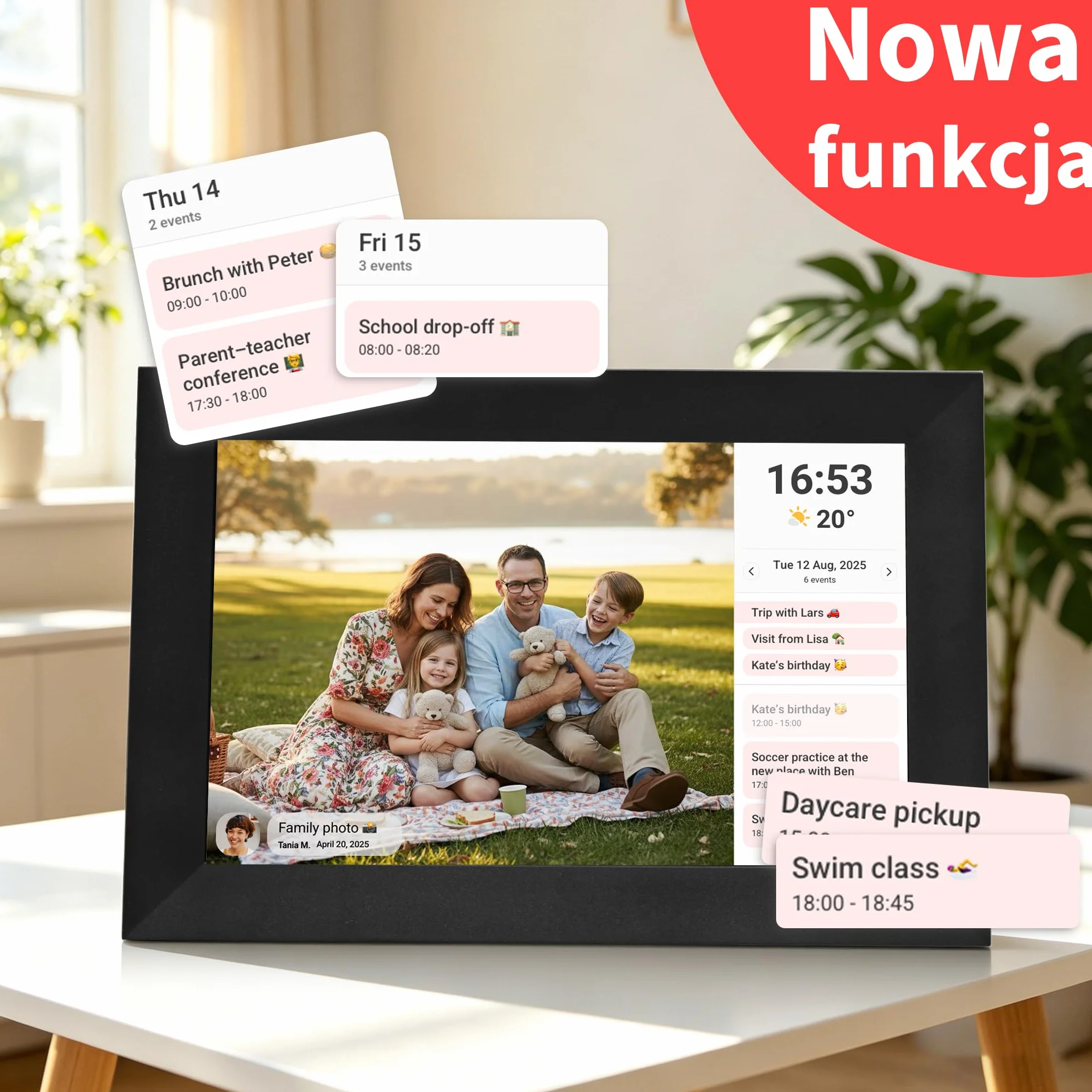 Veidoo Frameo 10,1 cala 32GB WiFi – cyfrowa ramka na zdjęcia, ekran dotykowy HD IPS 1280x800, automatyczna rotacja, udostępnianie zdjęć przez aplikację Frameo i synchronizacja kalendarza