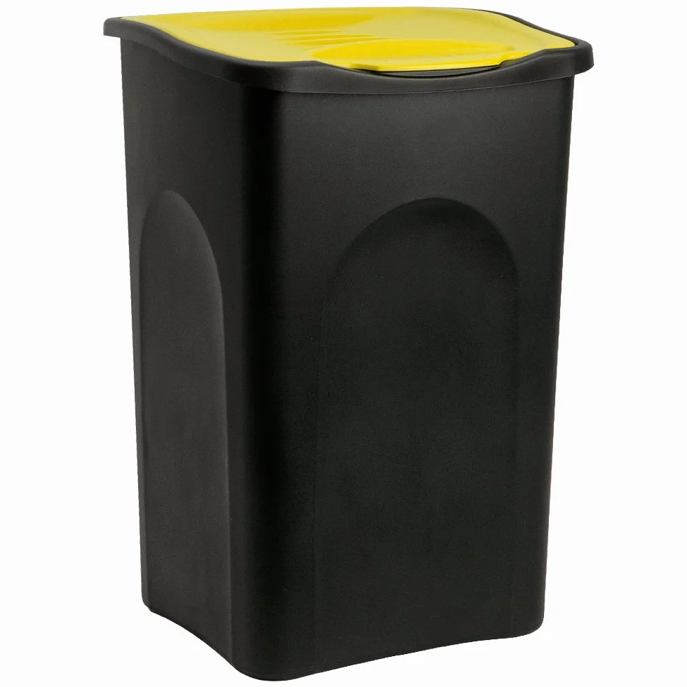 Poubelle 50 litres avec couvercle noir/jaune cuisine