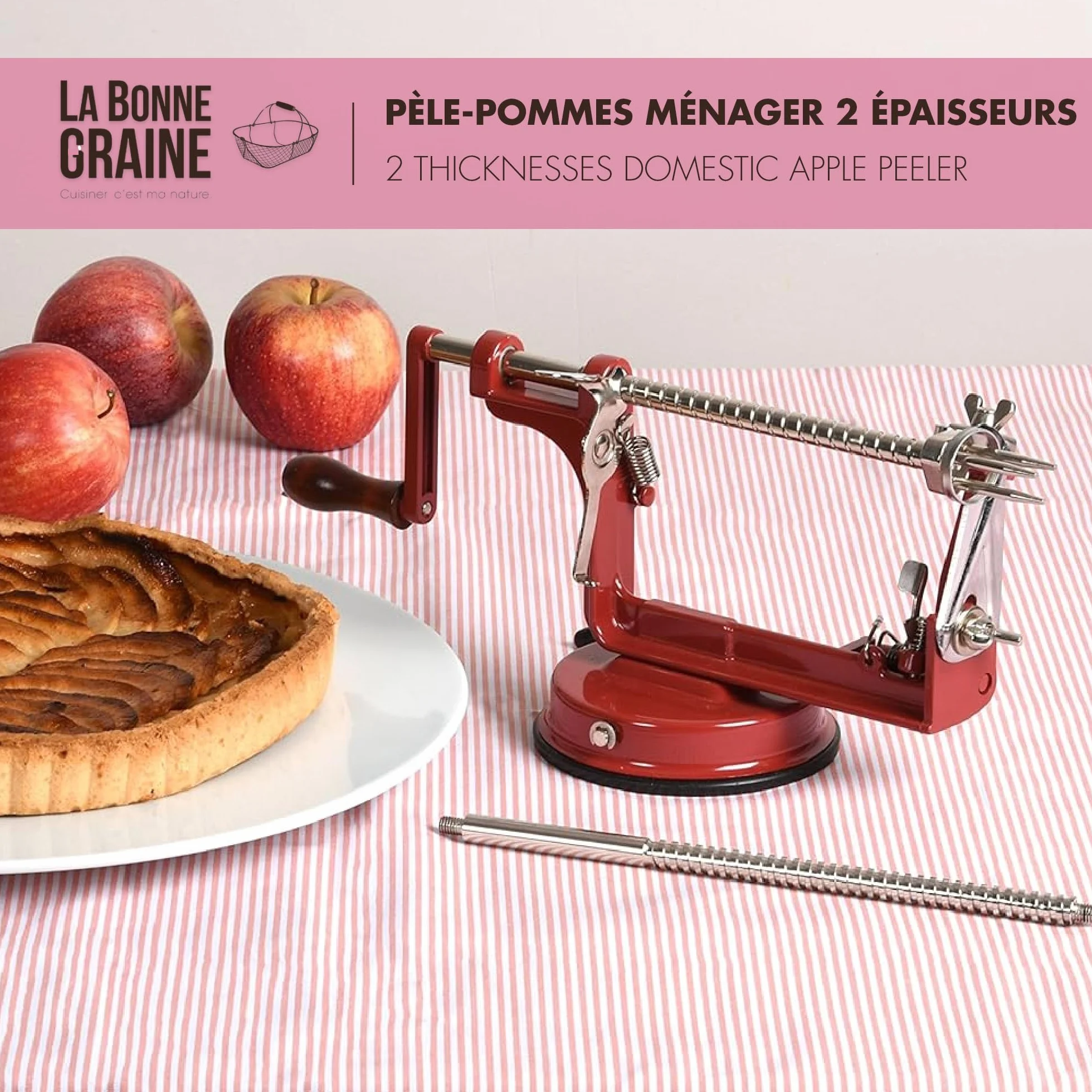 LA BONNE GRAINE - Pèle-Pomme Ventouse - 2 vis sans fin Incluses - Qualité Supérieure - Marque Française