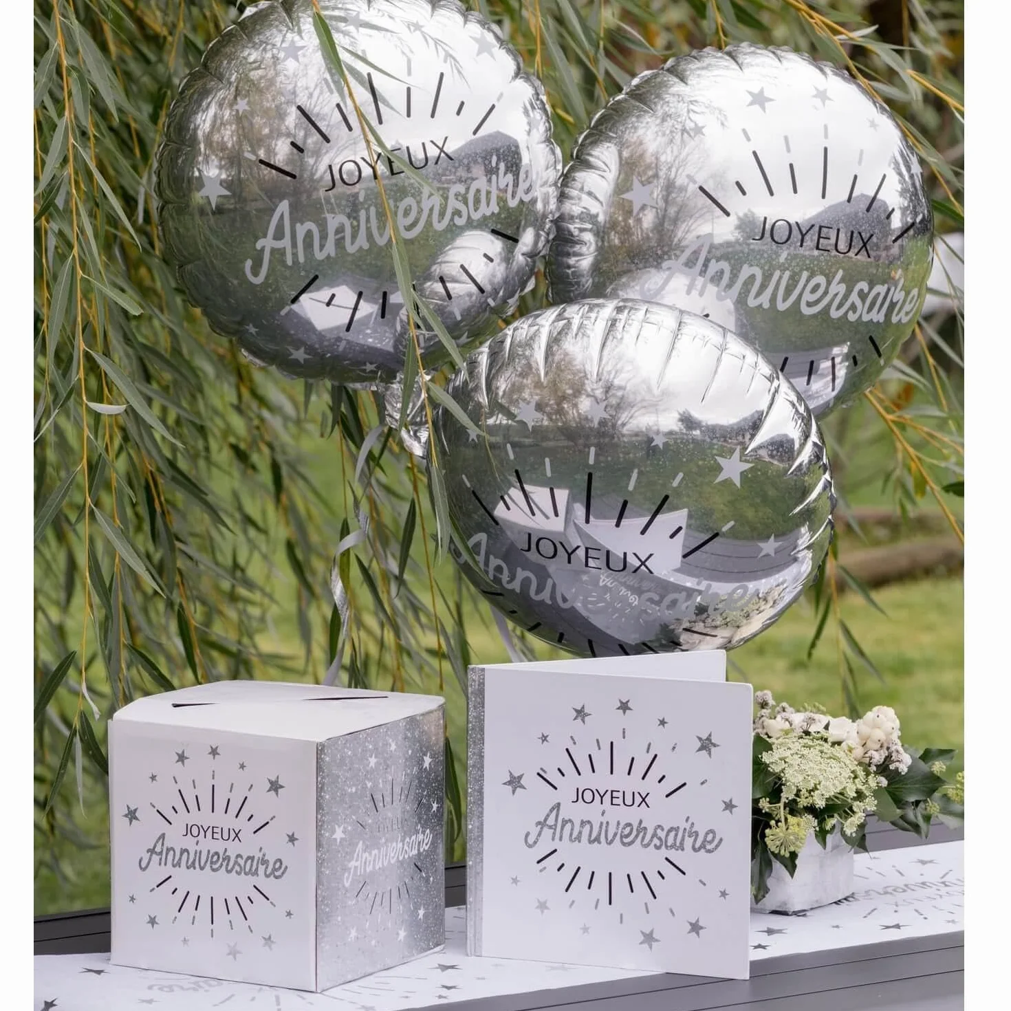 SANTEX 6652-4 Tirelire Joyeux Anniversaire étincelant Blanche/Argent