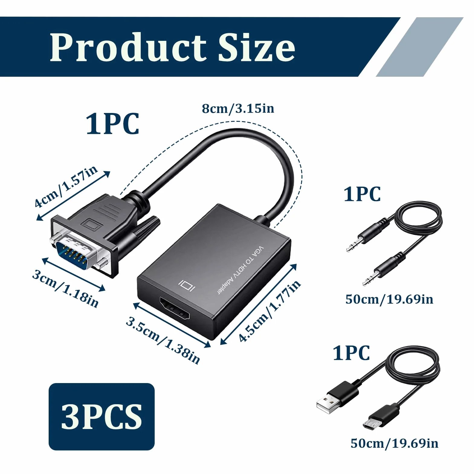 Adaptateur VGA vers HDMI 1080p Convertisseur Mâle vers Femelle avec Audio USB 3,5mm
