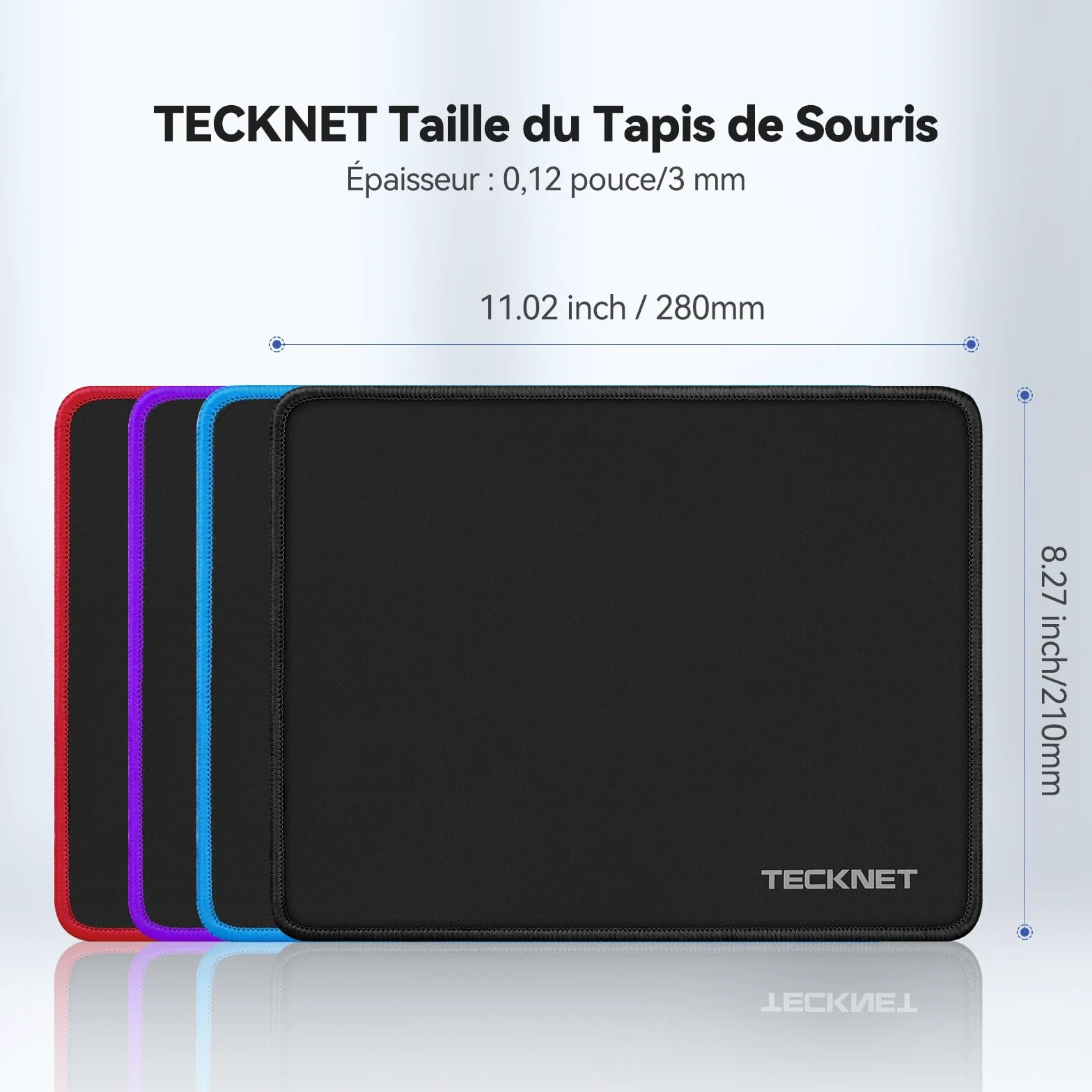 TECKNET Tapis de Souris Gamer 27x21 cm, Base Caoutchouc Imperméable Antidérapante, Noir