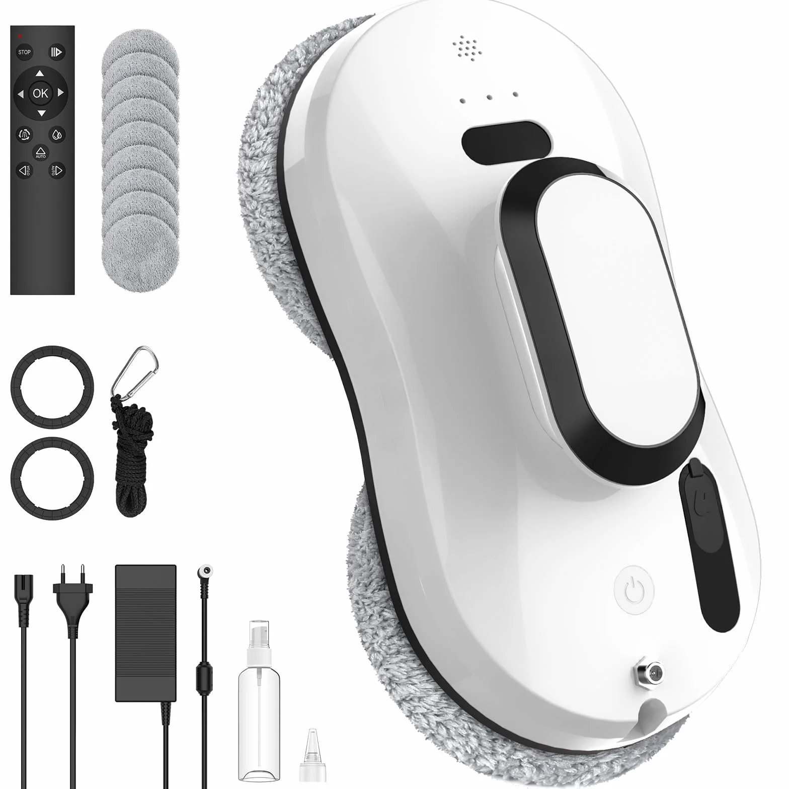 IERAKOR Robot Laveur de Vitre, 5600Pa Robot Nettoyeur de Vitres Automatique, Navigation Intelligente, 3 Modes, Détection des Bords, Télécommande & 10 Chiffons, pour Hautes Fenêtres et Baies Vitrées