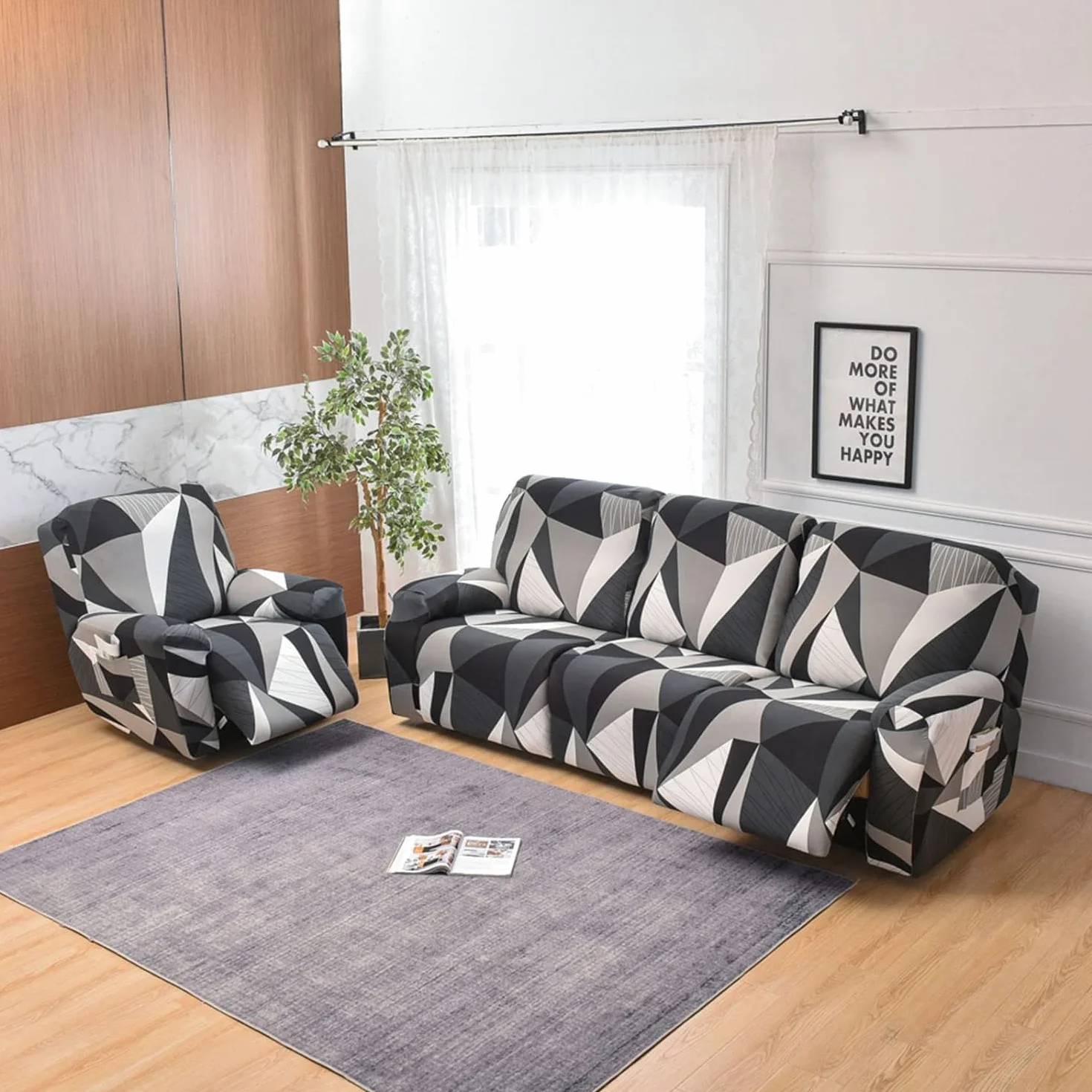 Housse de Chaise inclinable élastique Relax, Housse de canapé 1 2 3 Places antidérapante avec Poche, 1 Siège (4 pièces)