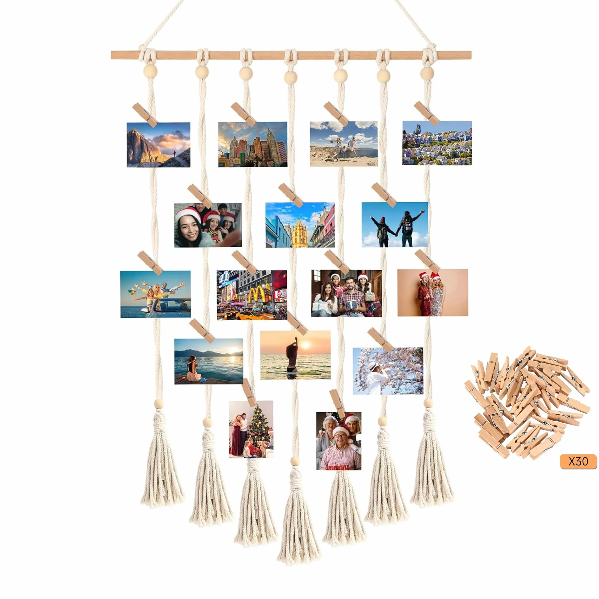 Cadre photo macramé fait main avec franges - Décoration murale bohème pour chambre à coucher