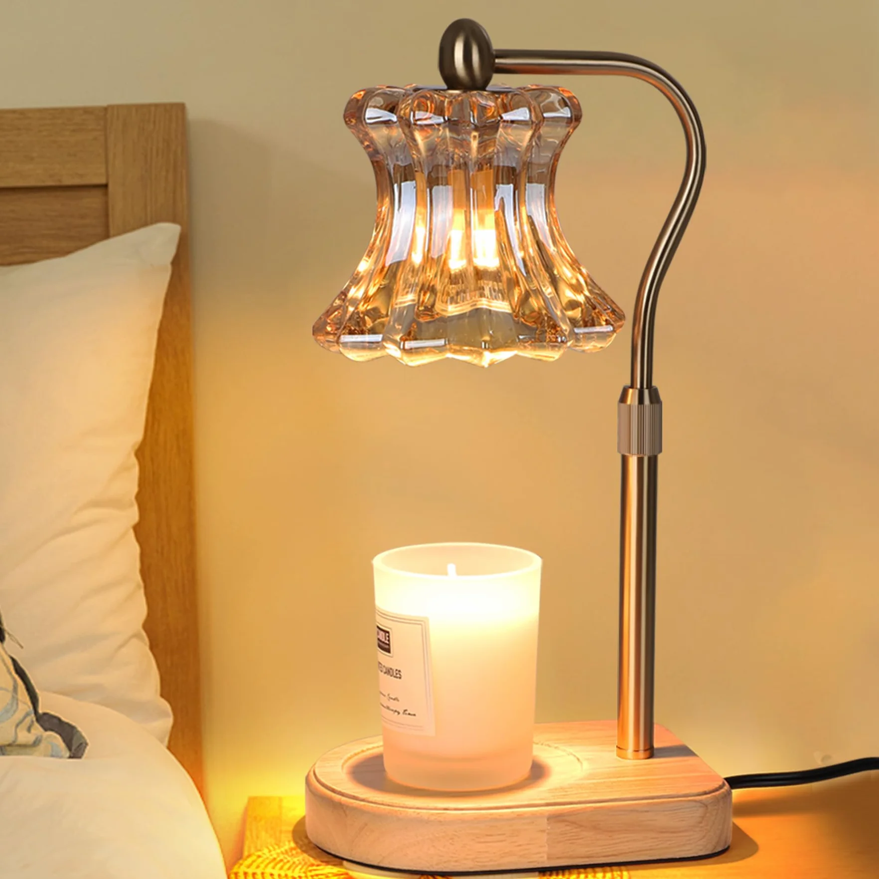Candle Warmer Lamp,Electric Candle Warmers with 2 Bulbs,Vintage Glass Candle Lamp Adjustable Height Dimmable,Fit for All Jar Candles, Home Decor Mother's Day Gifts (Gold)