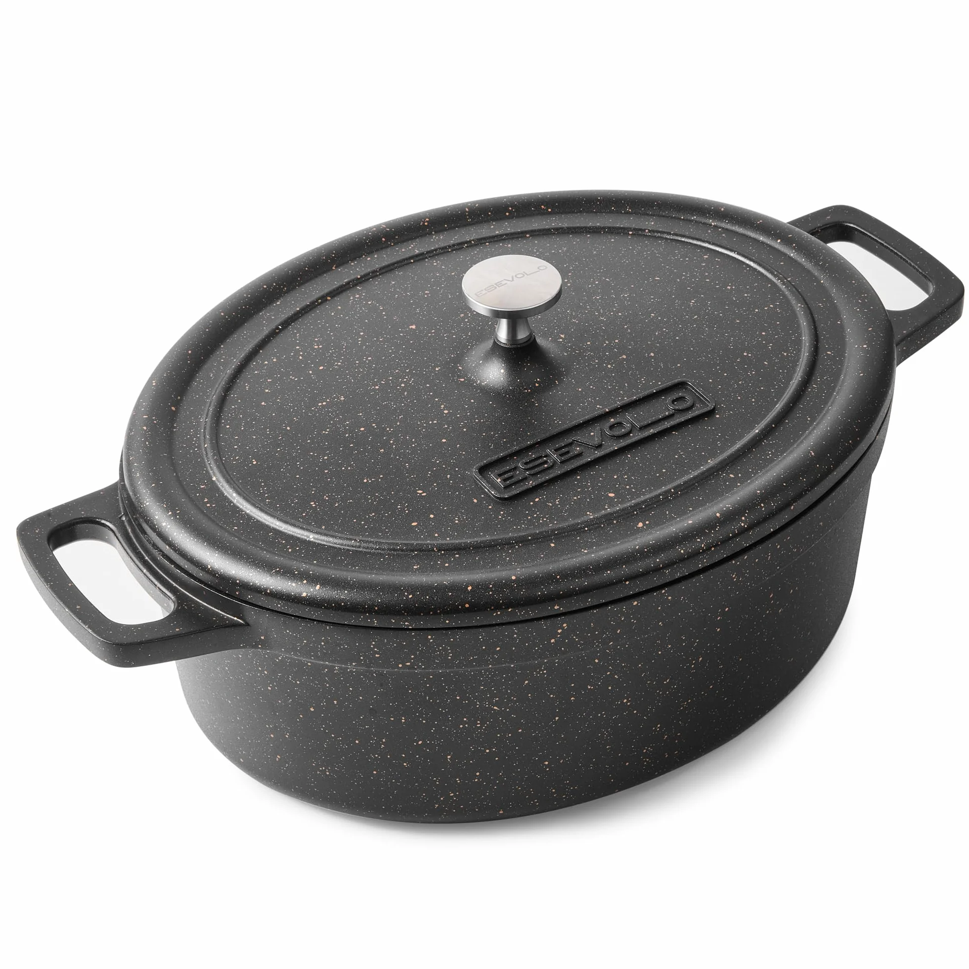 Cocotte Fonte Induction 11 Litres 38cm Ovale Faitout en Fonte d’Aluminium avec Revêtement Antiadhésif, Marmite avec Couvercle, Idéale pour les Grandes Familles, Four et Gaz, Noir