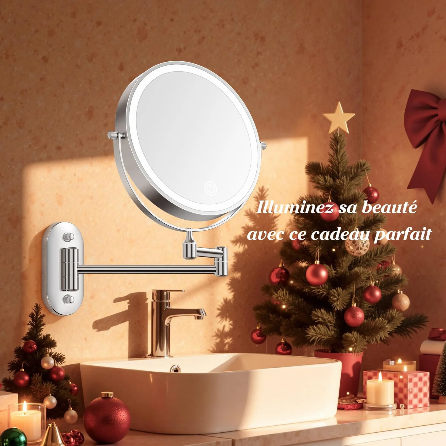 Auxmir Miroir Grossissant Mural 1X/30X, 3200mAh, 3 Modes Couleur, 360° Pivotant Extensible
