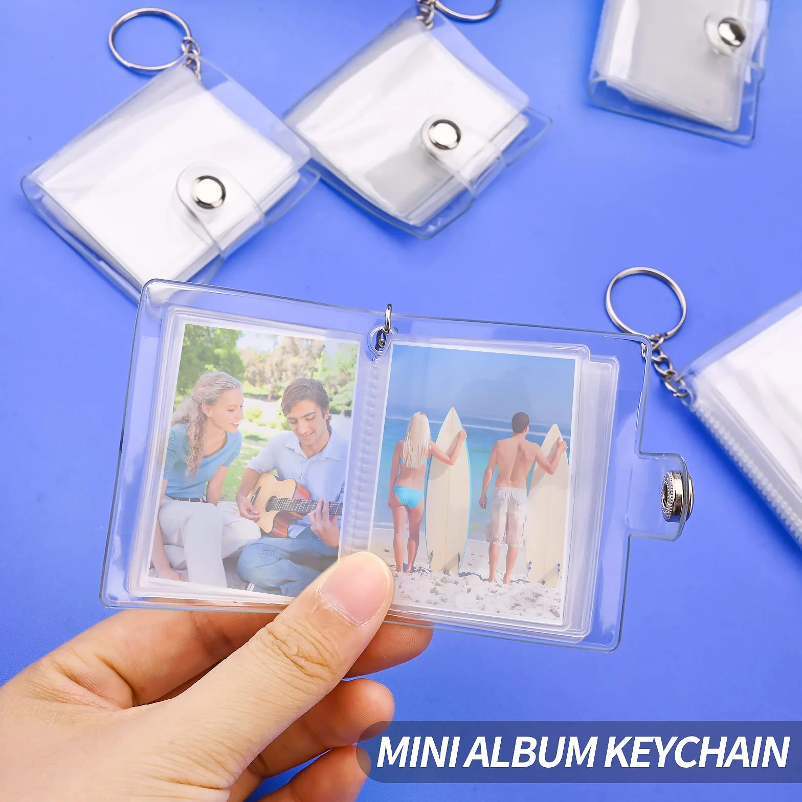 Lot de 9 mini porte-clés album photo 5,1 cm 20 poches transparent avec anneau fendu pour cartes