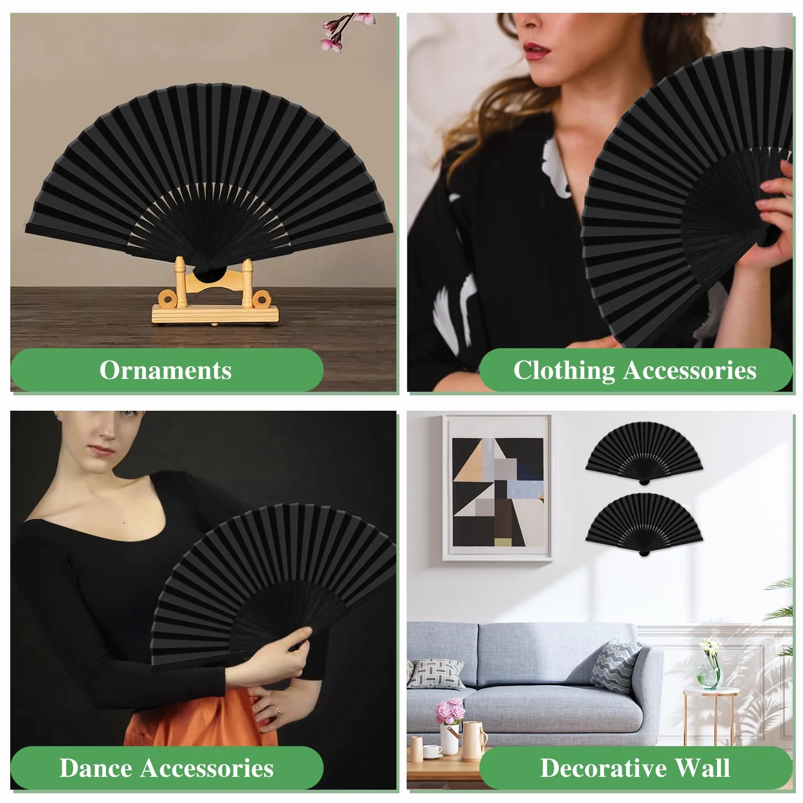 Éventails Pliants Chinois avec 2 Sacs de Rangement, Ventilateur de Main pour Danse, Fête, Mariage