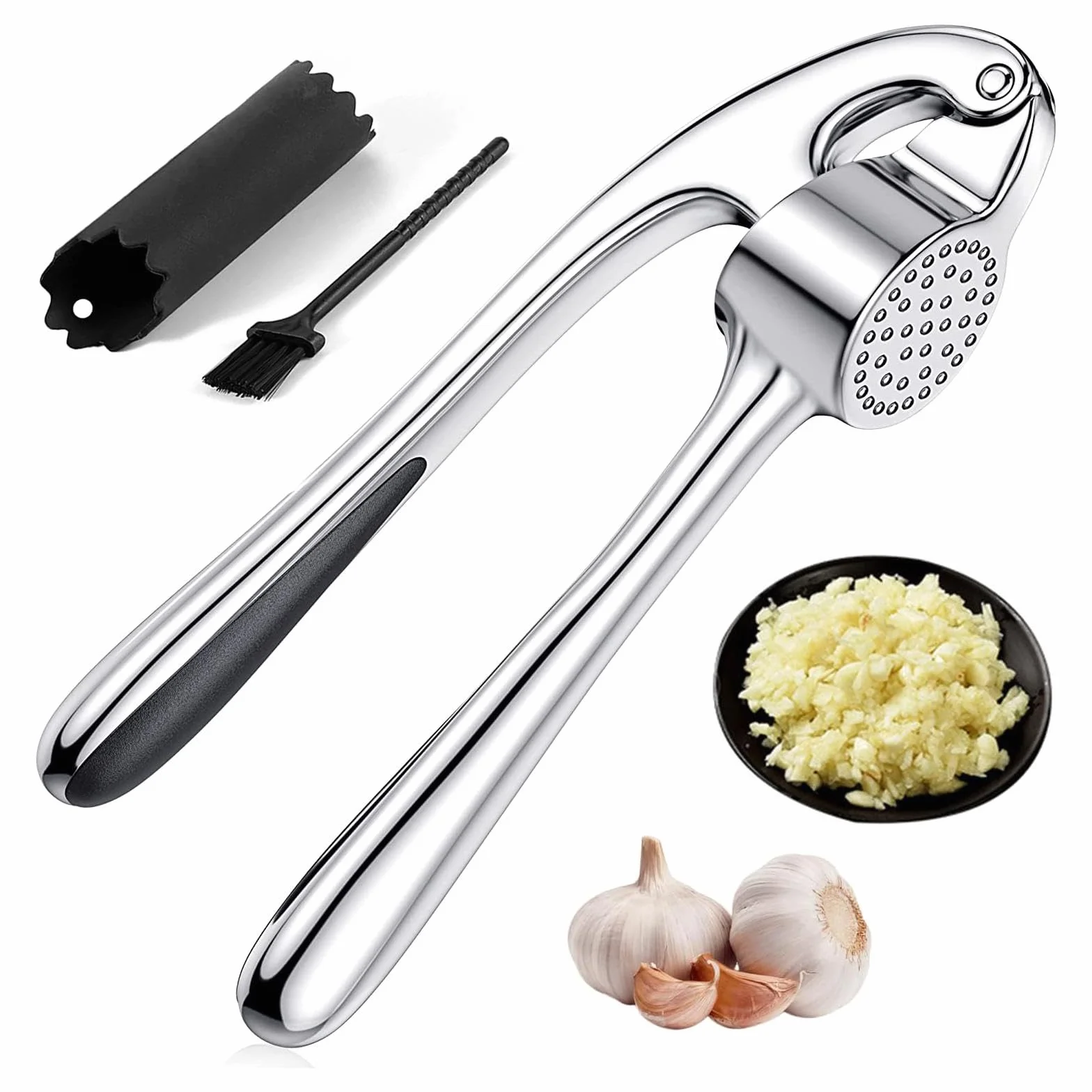 Presse-Ail Inox Professionnel, Broyeur D'Ail Facile à Nettoyer, Durable, Passe au Lave-Vaisselle, Argenté