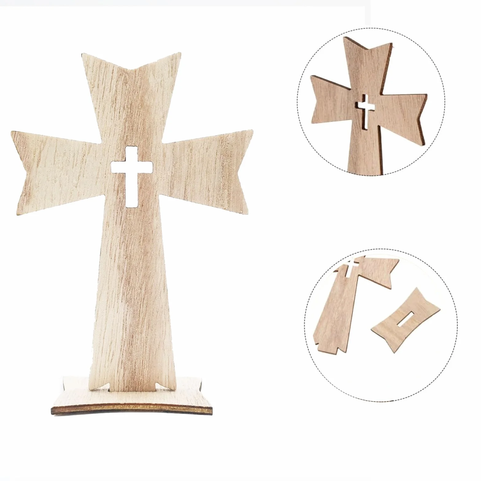Croix en Bois avec Socle, 10 Pièces, Décoration de Table, Cadeau de Pâques