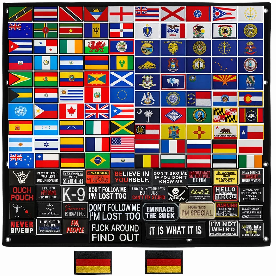 Crochet de suspension militaire tactique - Tableau d'affichage mural 119 x 114,3 cm avec œillets pour autocollants, tampons, badges