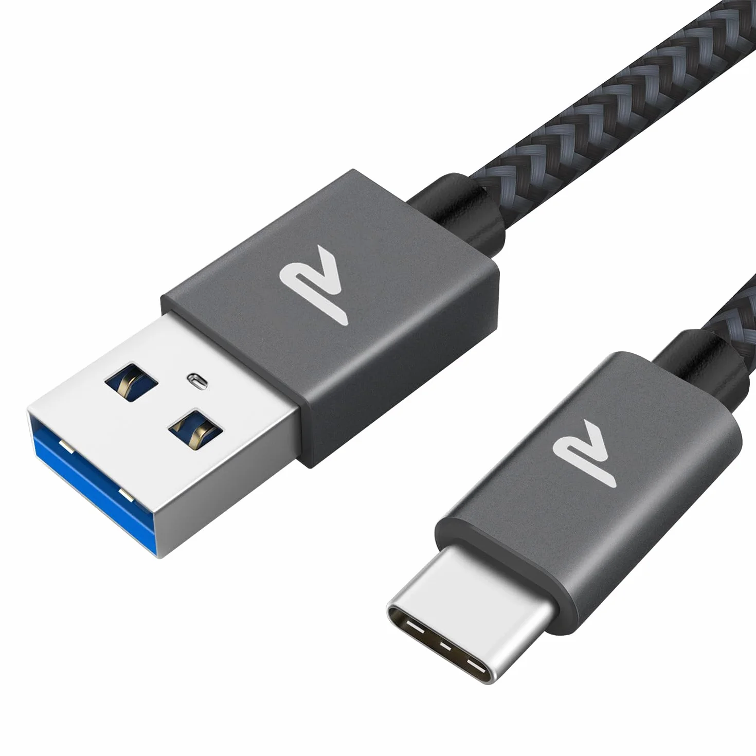 RAMPOW Cable USB C Charge Rapide 3A USB3.0 QC3.0 Nylon Tressé Compatible iPhone 17 Pro Max Air 16/15 Samsung S22 S21 S20 S10 Xiaomi Sony Gris Sidéral 1M