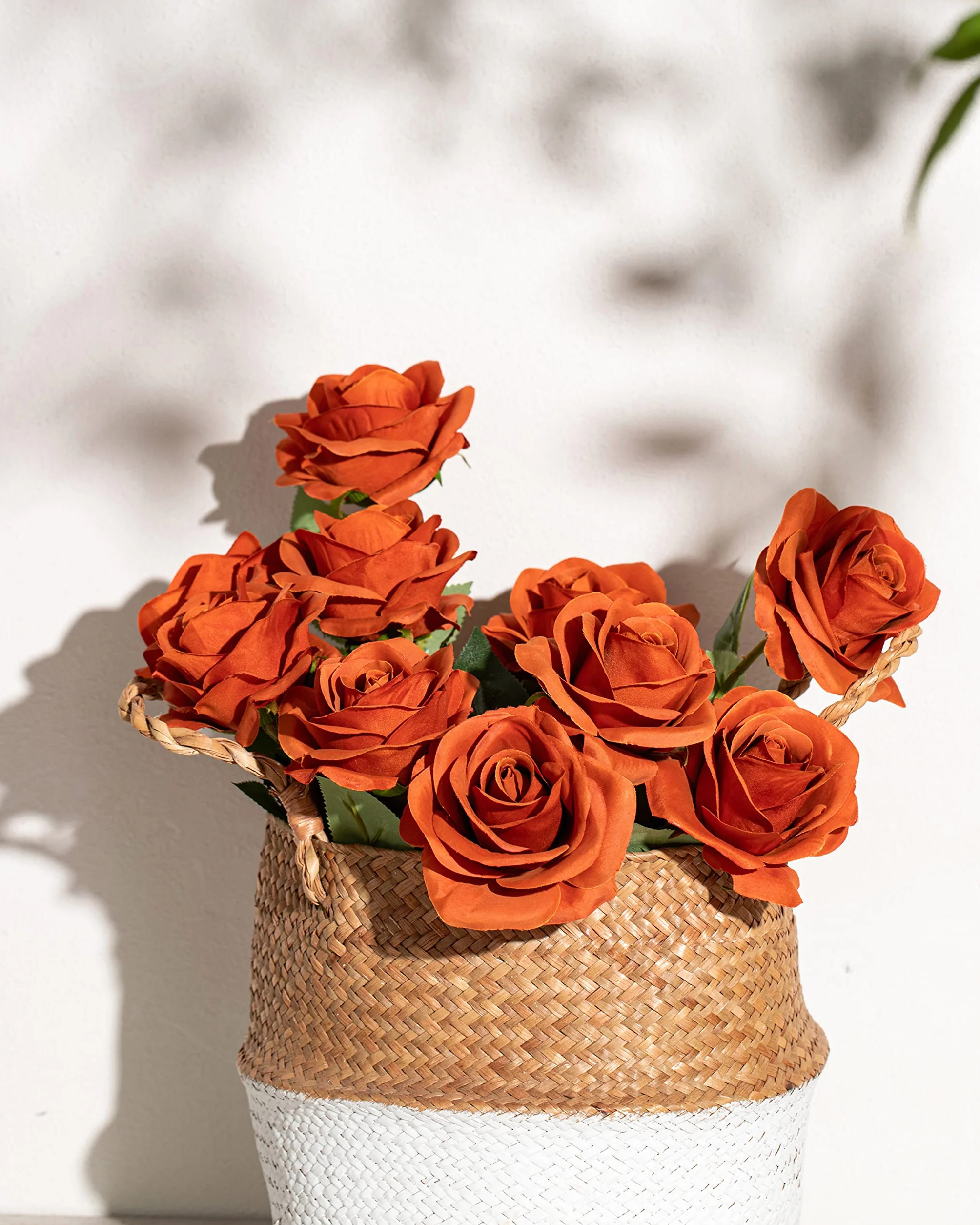 DuHouse Lot de 10 Roses artificielles en Soie pour Arrangement de Mariage, Décoration d'Intérieur (Orange brûlé)