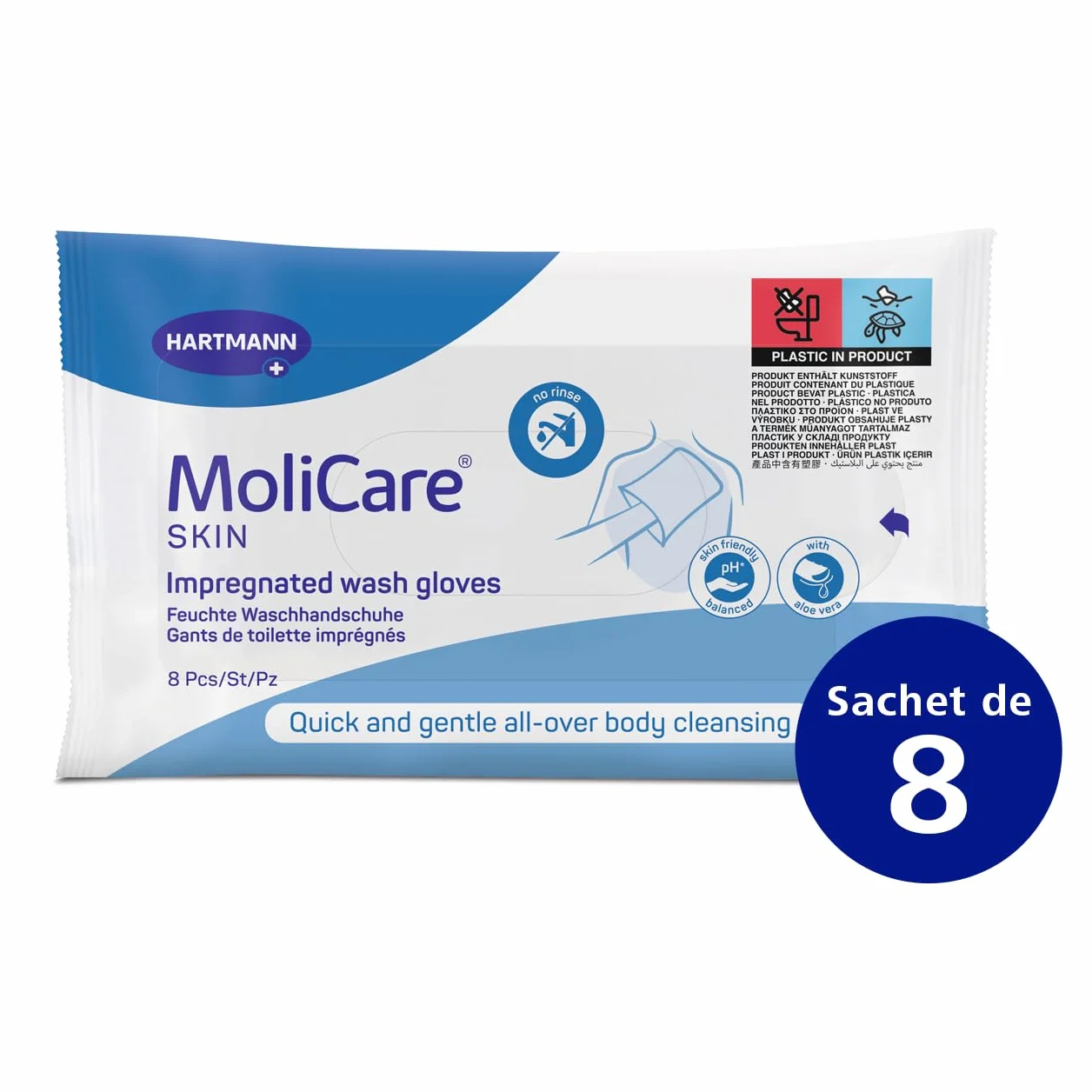 MoliCare Skin Gants de Toilette Imprégnés pH Neutre Sachet de 8 unités