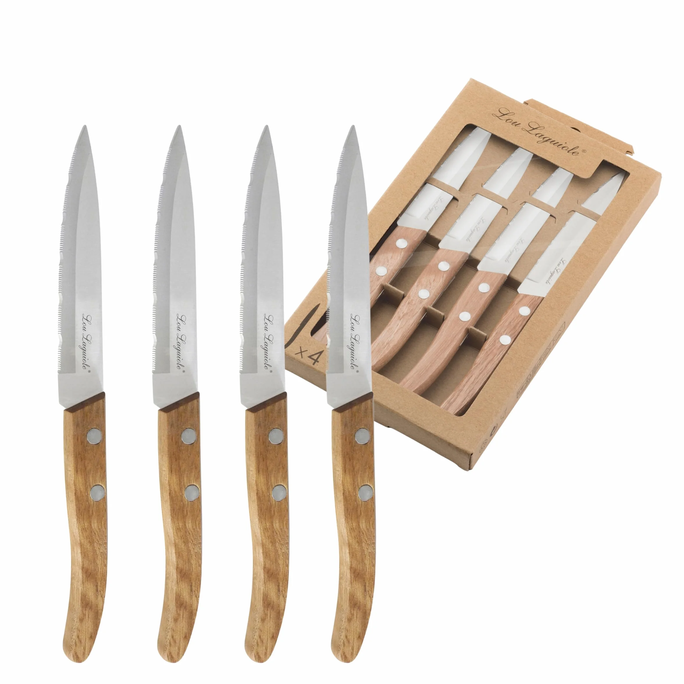 Set de 4 couteaux de cuisine Laguiole Forest, acier Inox 13C, manche bois naturel