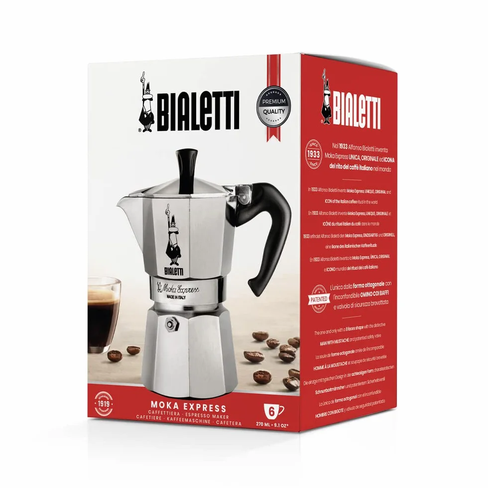 Bialetti Moka Express Cafetière Expresso 6 Tasses 270 Ml Aluminium Argenté
