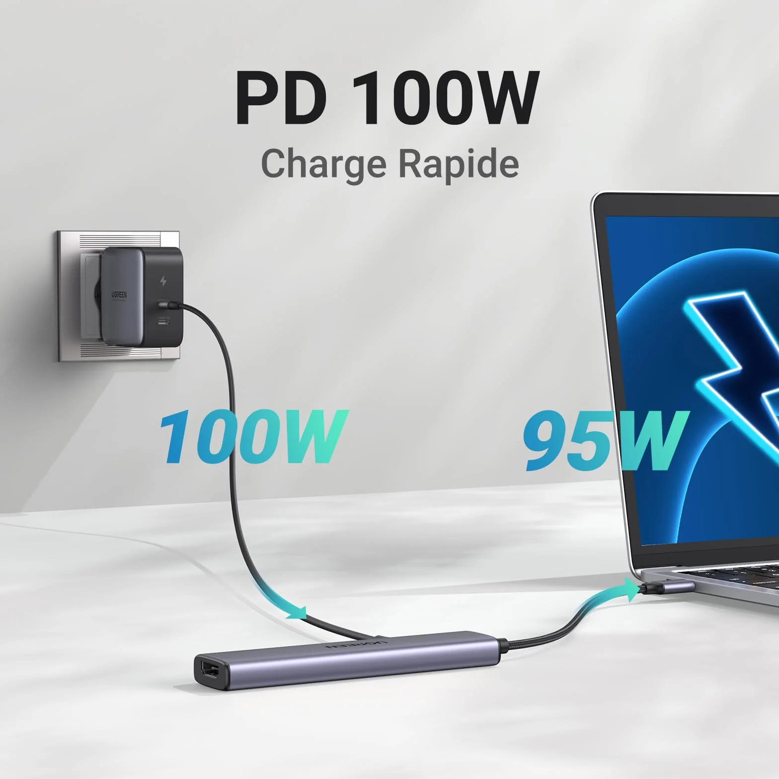 UGREEN Revodok 105 Hub USB C HDMI 4K PD 100W Charge 5 en 1 Adaptateur USB C vers HDMI Compatible MacBook iPad Pro Air Surface