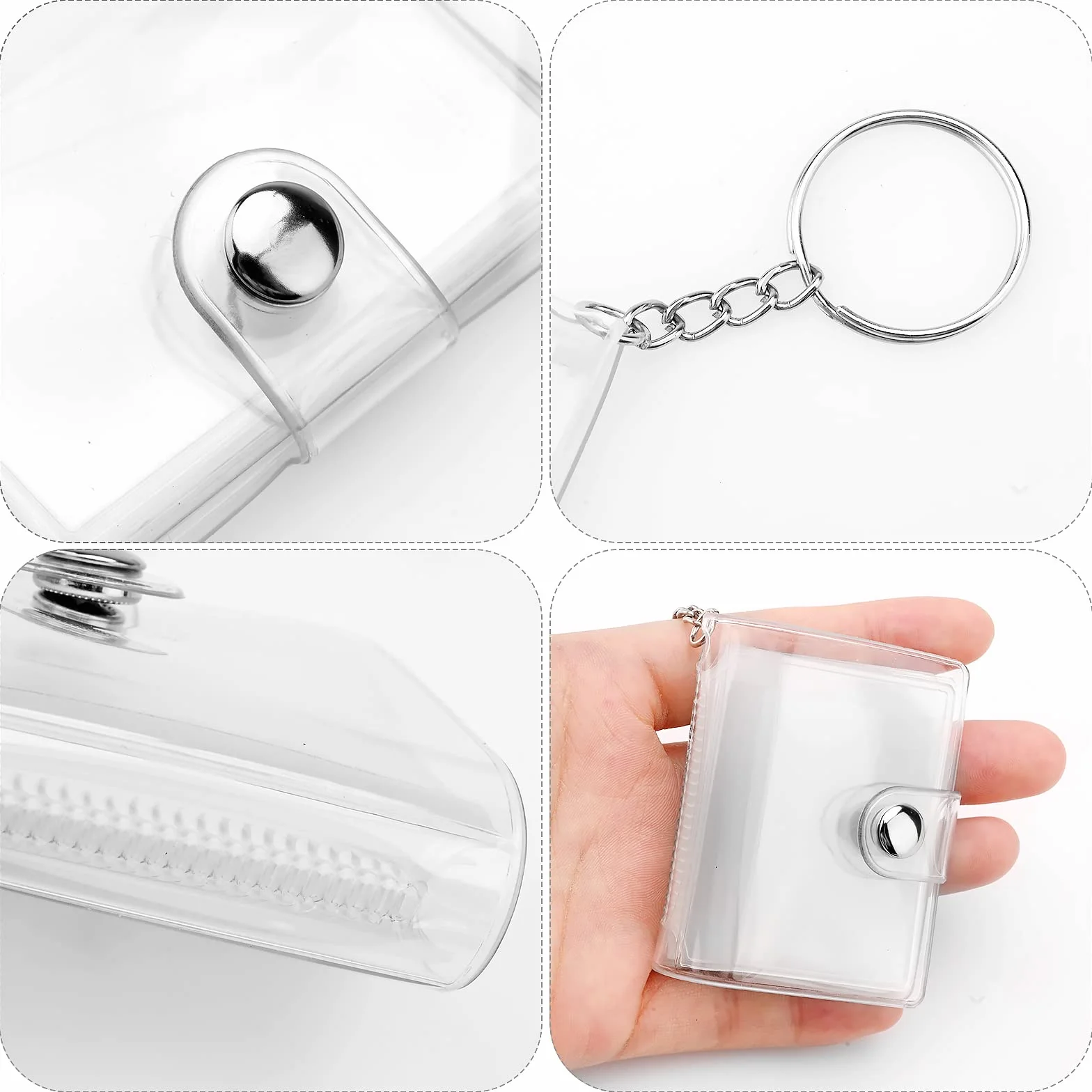 Lot de 9 mini porte-clés album photo 5,1 cm 20 poches transparent avec anneau fendu pour cartes