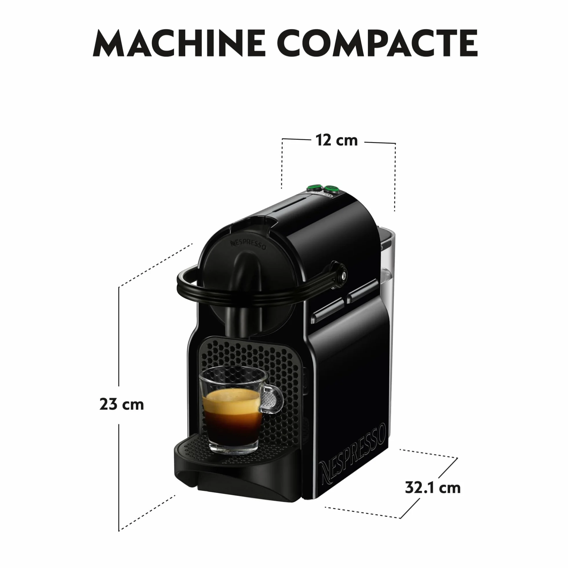 Nespresso De'Longhi Inissia Machine à Café Noir 19 Bars Design Compact Arrêt Automatique EN80.B